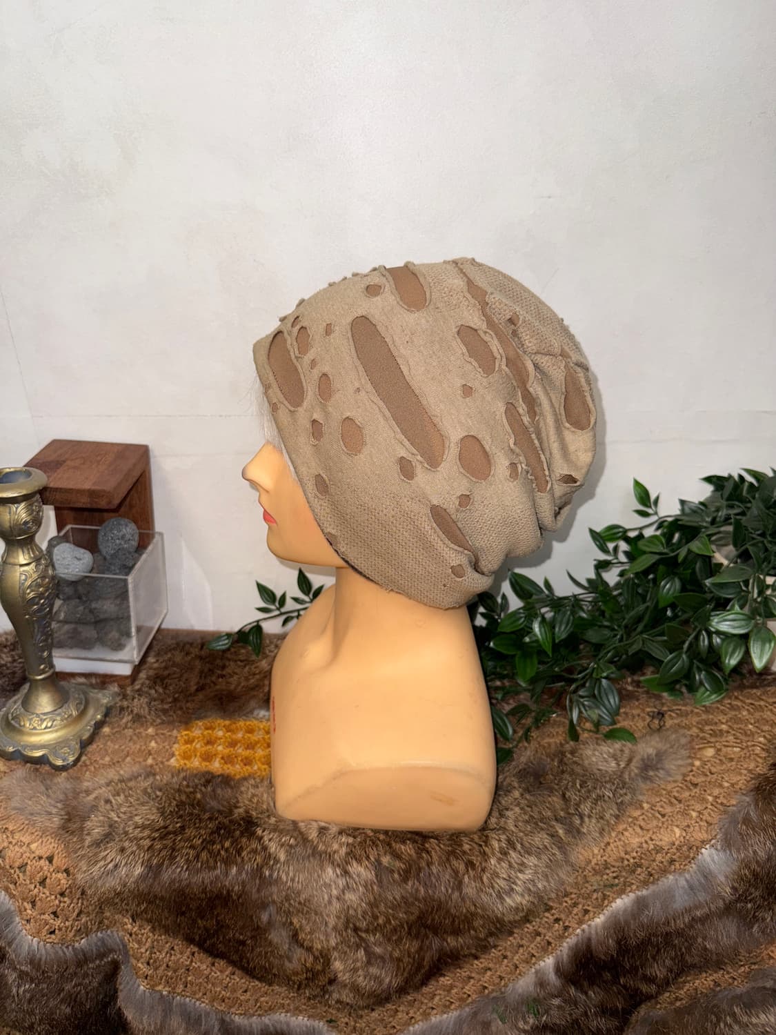 Beige damage stripe reversible beanie 상품이미지2