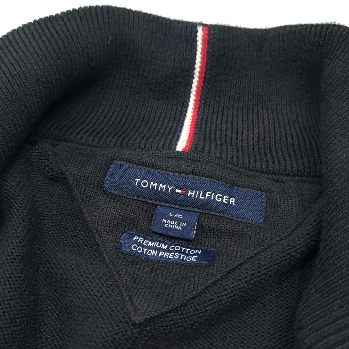 CL782 L 타미힐피거 가죽풀러 블랙 하프집업 니트 스웨터 상품이미지3
