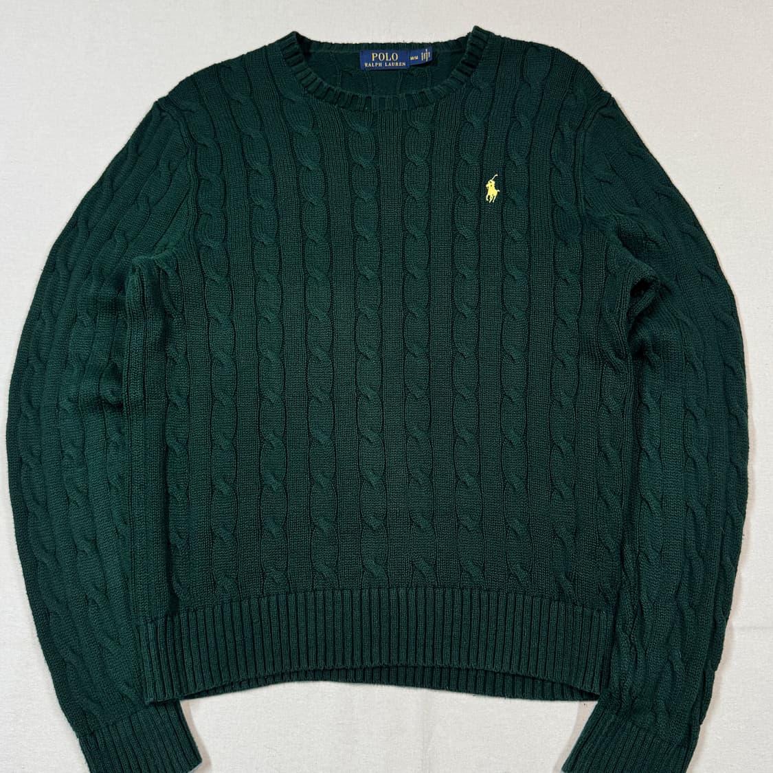 M) 폴로 랄프로렌 코튼 케이블 꽈배기 라운드넥 니트 그린 상품이미지2