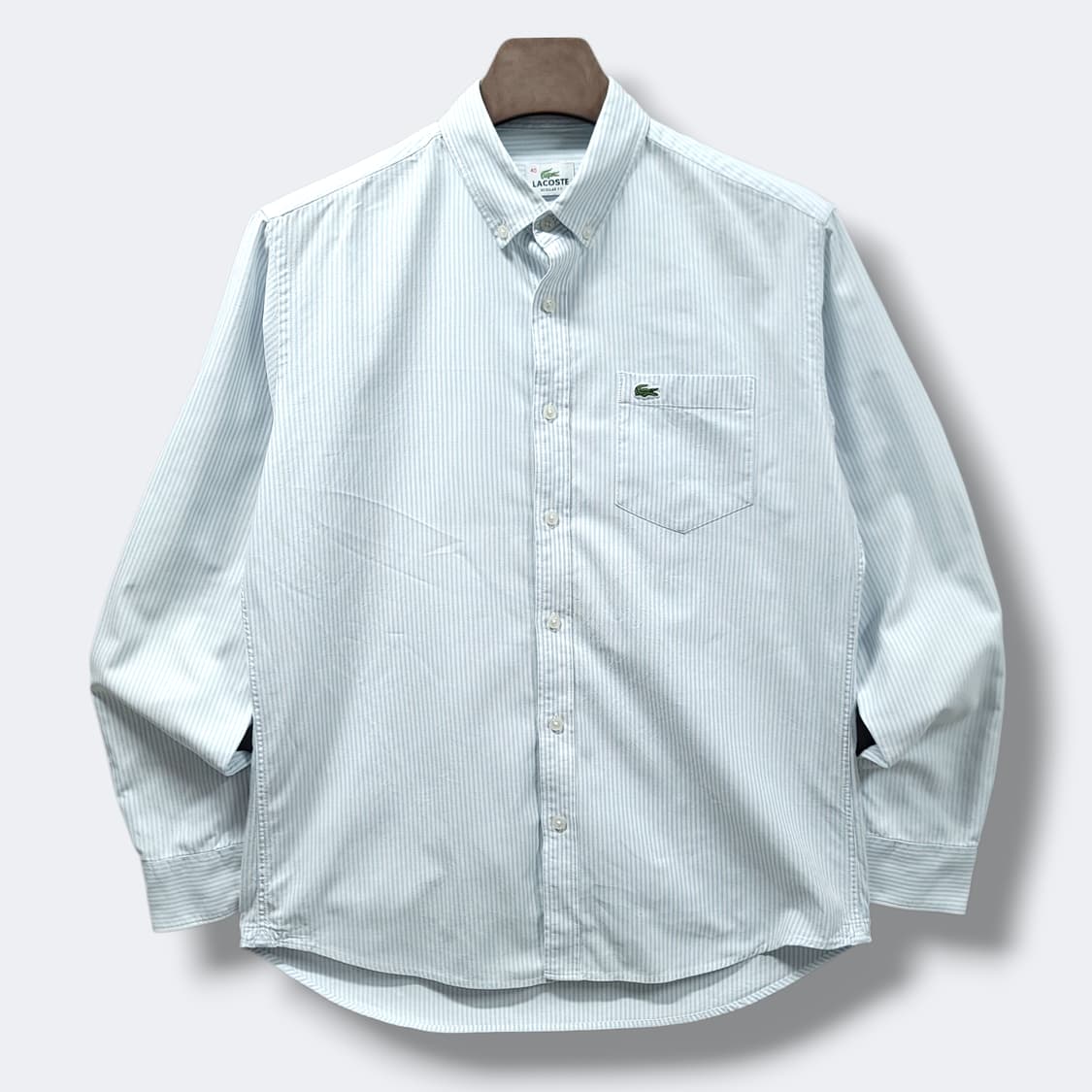 [100] 라코스테 화이트&스카이블루 스트라이프 레귤러핏 긴팔셔츠 상품이미지1