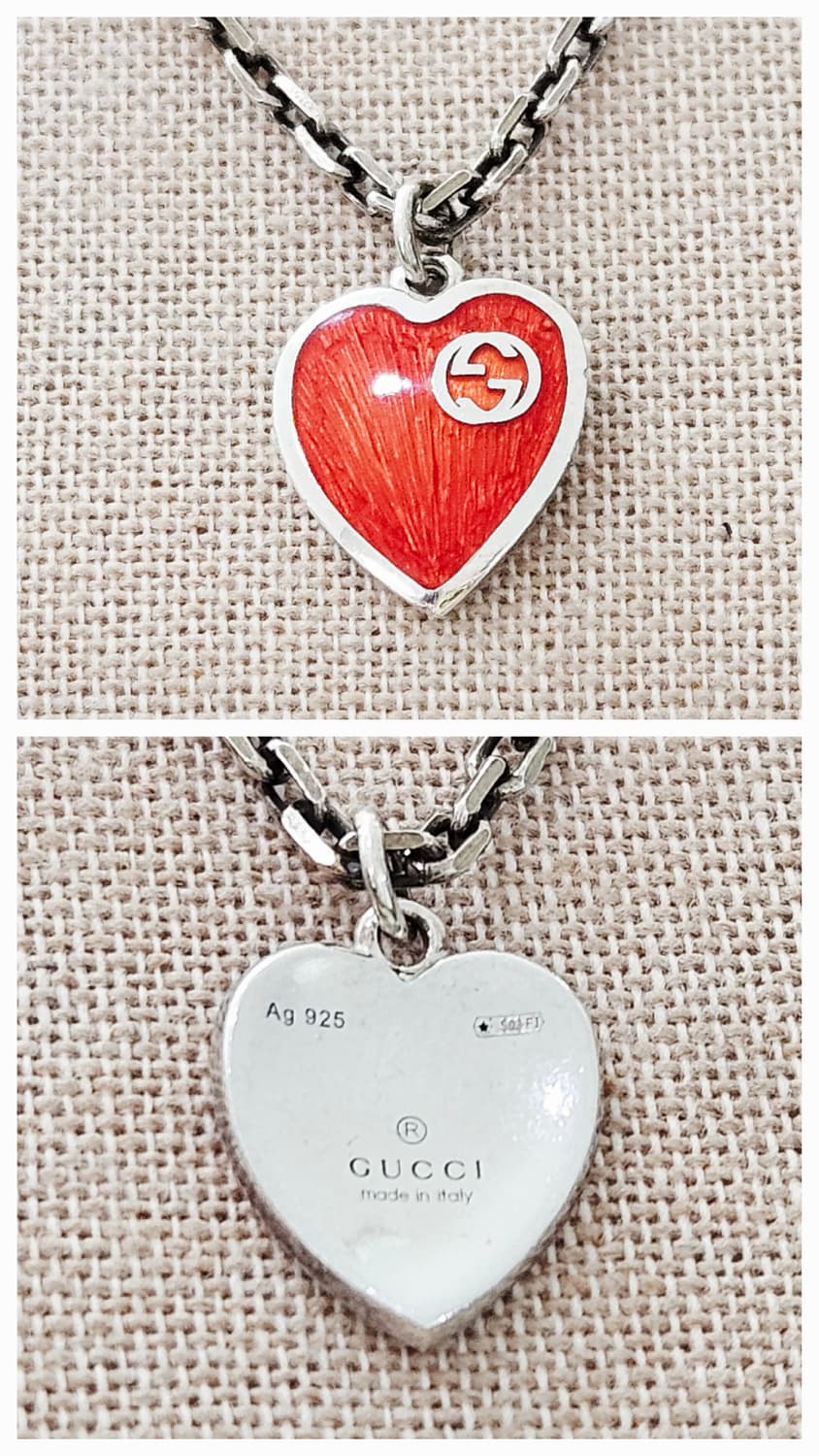 구찌 인터로킹 G 에나멜 레드 하트 실버 목걸이 [정품] 상품이미지2