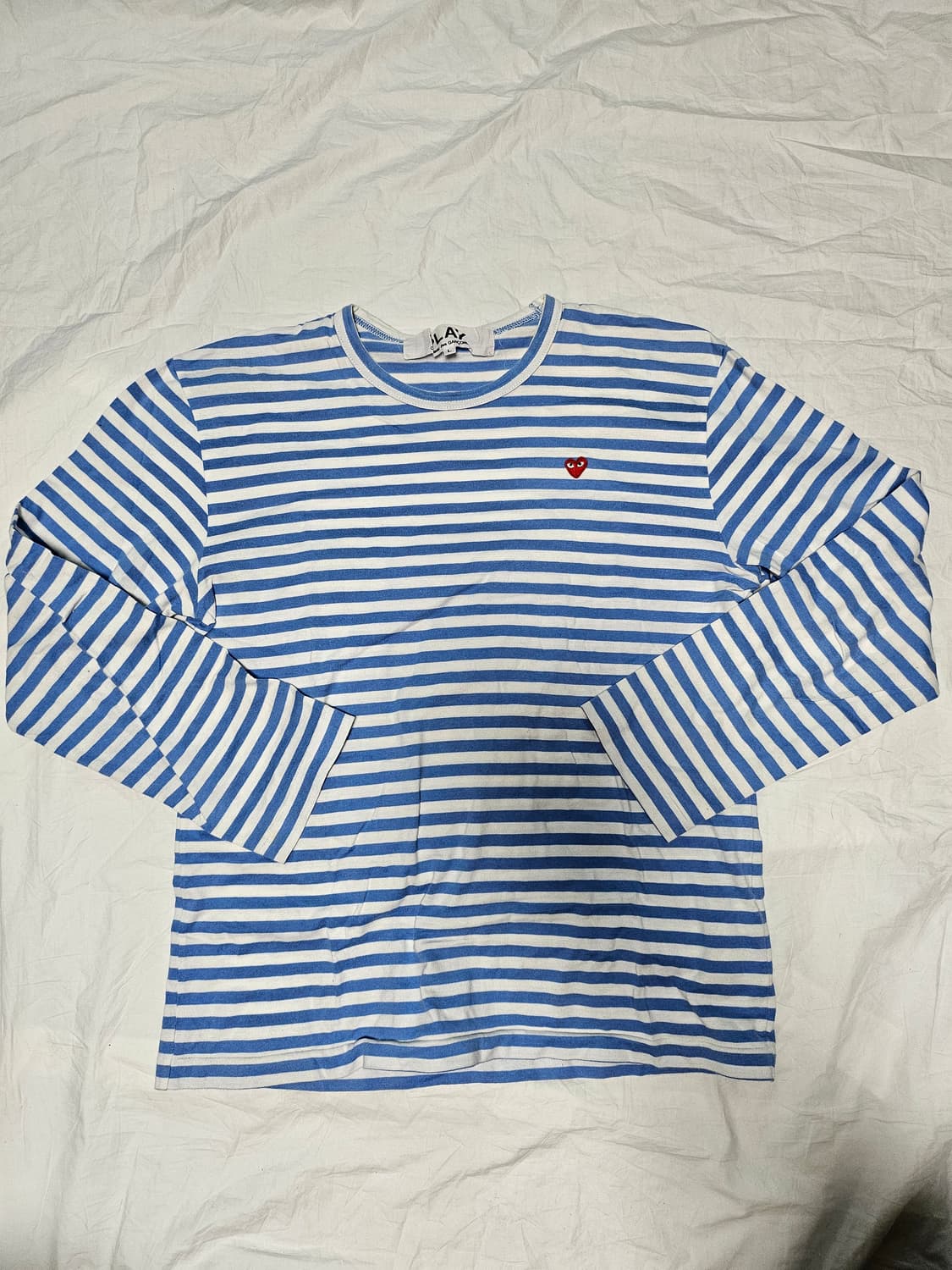 꼼데가르송 레드 하트 와펜 블루 스트라이프 롱슬리브 긴팔티셔츠 L 상품이미지1