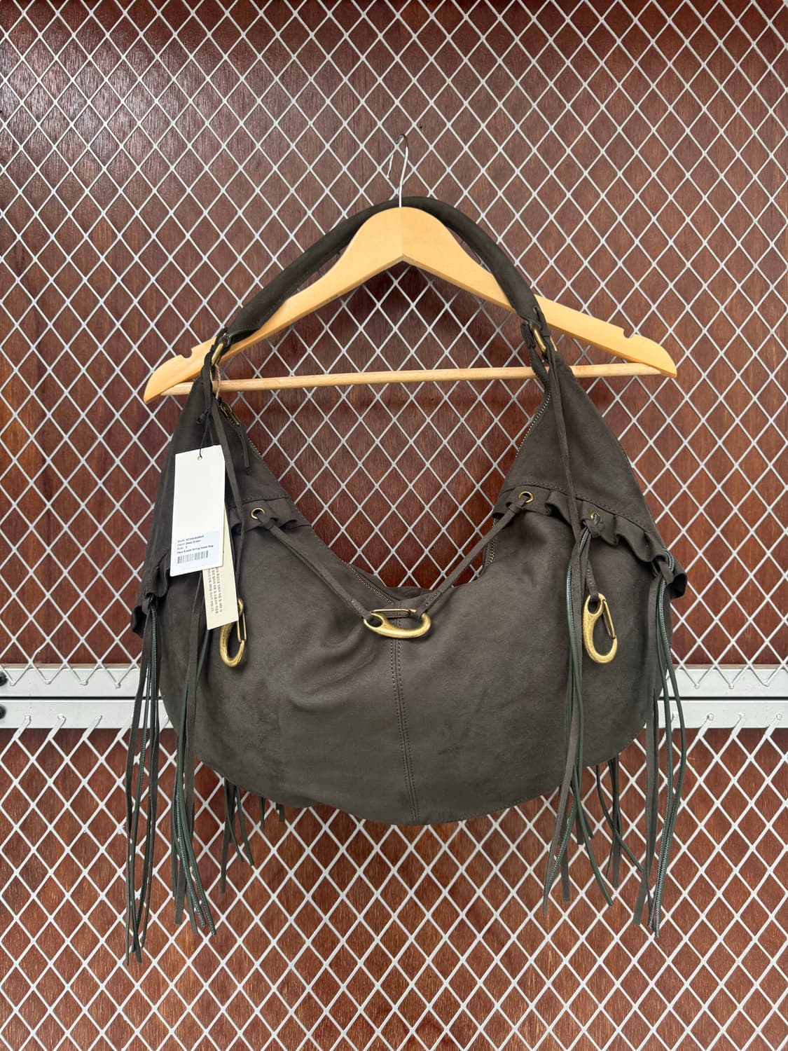 스컬프터 페이크 스웨이드 스트링 체인 호보 숄더백 카키 새상품 상품이미지5