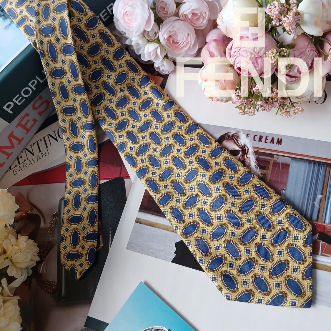 펜디 실크 옐로우 오벌 패턴 넥타이 9.2cm A+등급 G28 상품이미지2