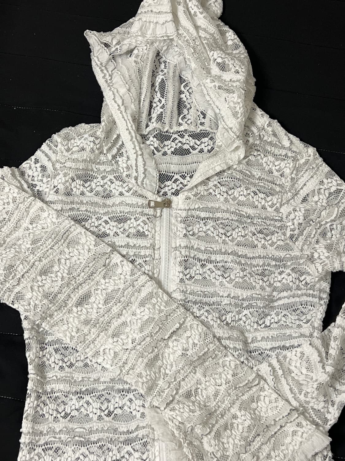 [원더원더]에푸 슬림핏 투웨이 시스루 레이스 후드집업 상품이미지2