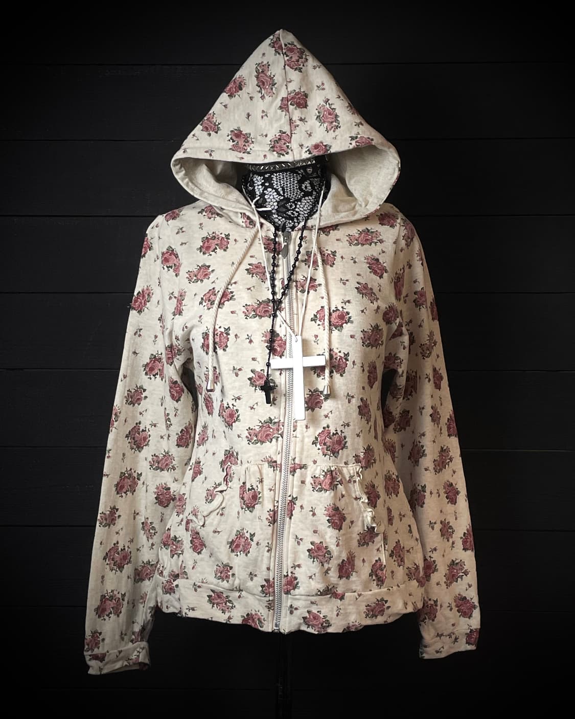 JPN 라떼갸루 플라워 패턴 꽃무늬 후드집업 상품이미지1