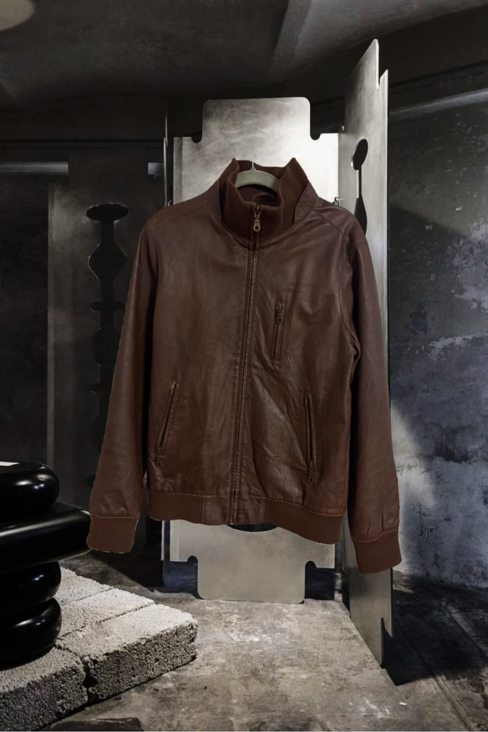 vintage leather high neck jacket brown 상품이미지1