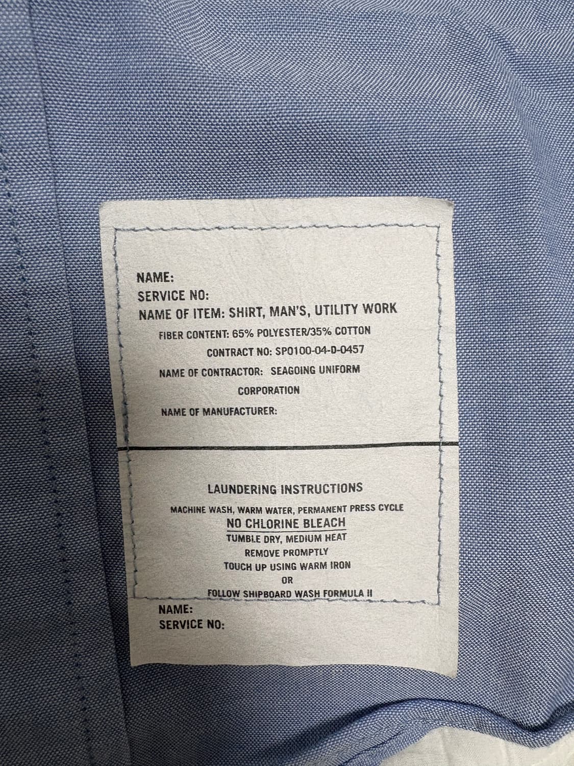 미군 미 해군 네이비 샴브레이 셔츠 L(105) 상품이미지3