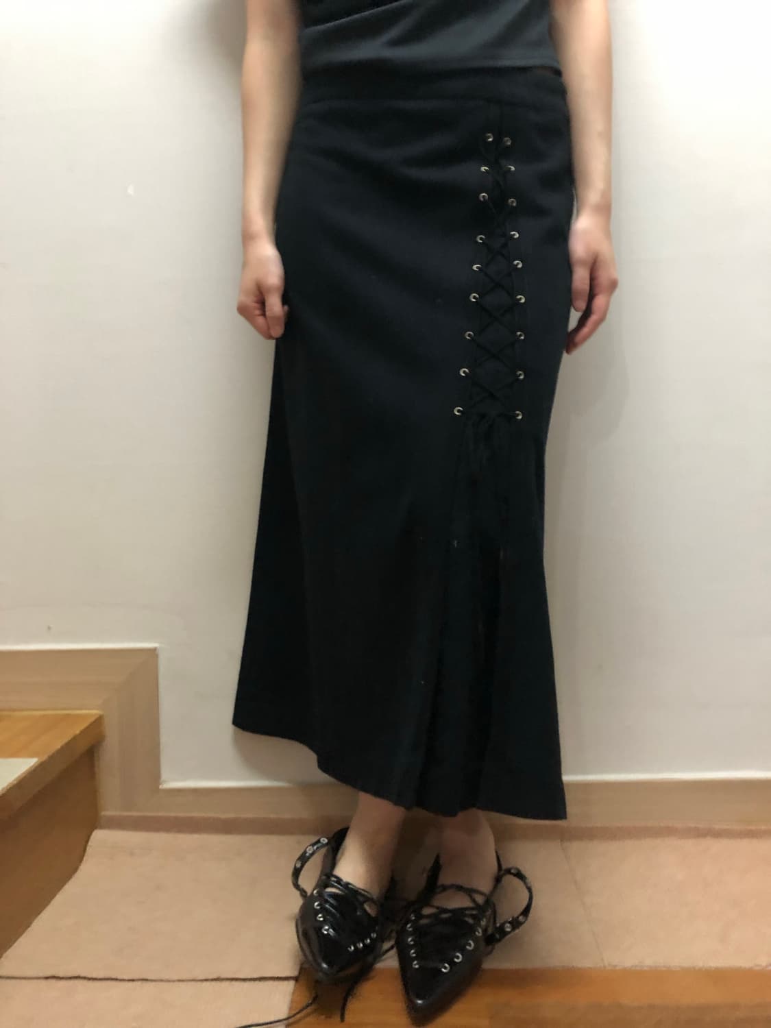 빈티지 블랙 아일렛 울 롱 스커트 상품이미지1