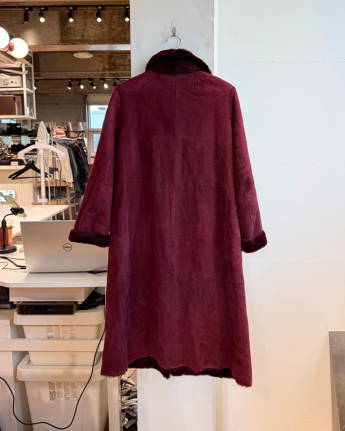 이브 살로몬 버건디 시어링 쉽스킨 롱코트 상품이미지7