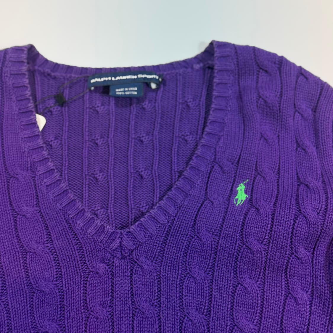 폴로 랄프로렌 스포츠 퍼플 브이넥 케이블 니트 상품이미지2