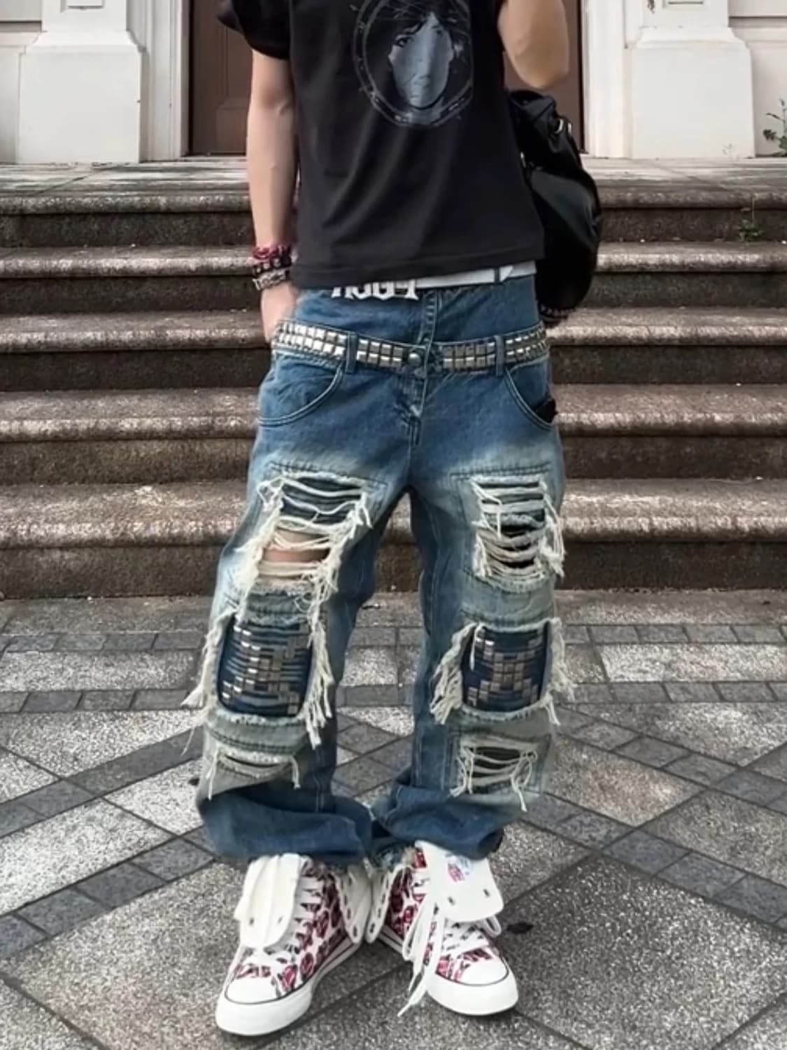 Y2K 디스트로이드 패치 데님 팬츠 상품이미지2