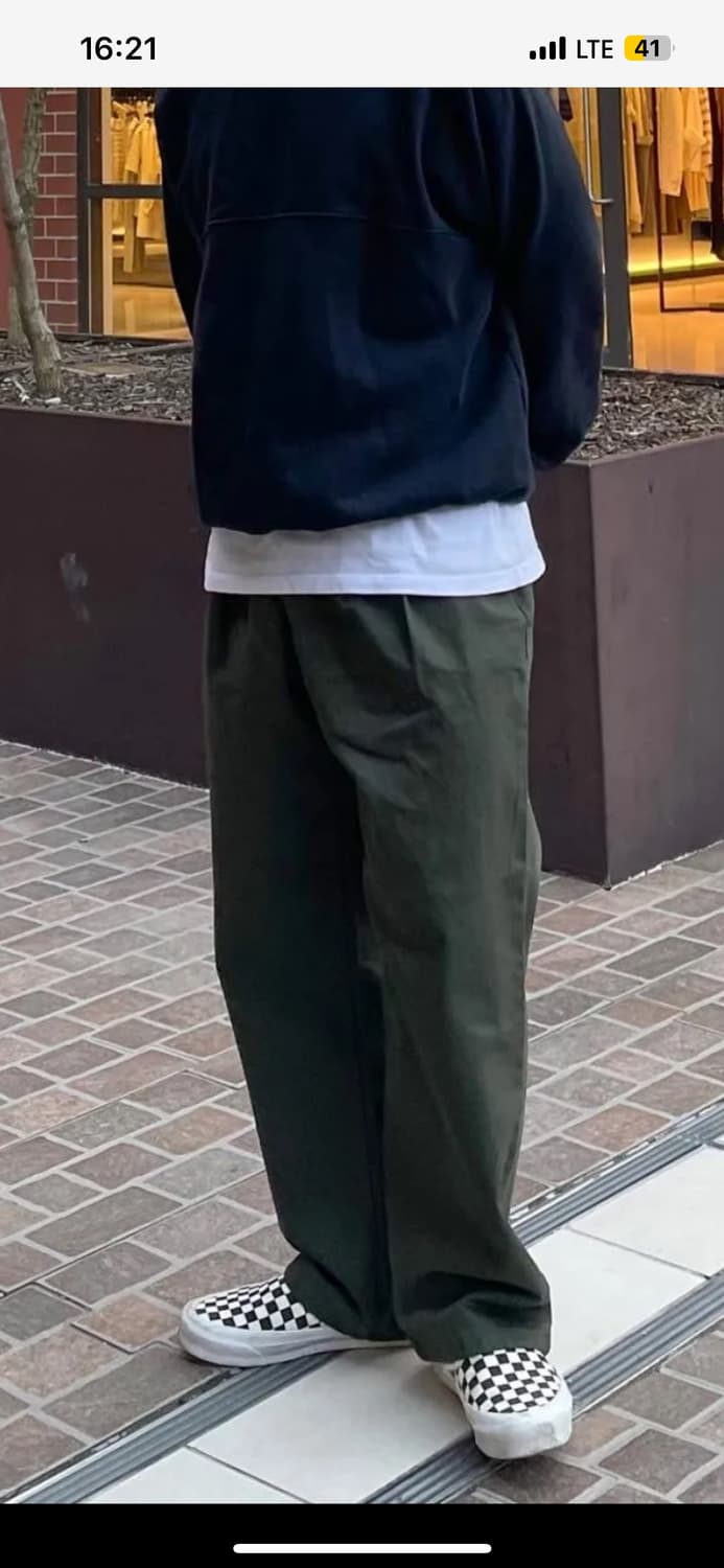 새상품 데케트 와이드 코튼 팬츠  카키 상품이미지5