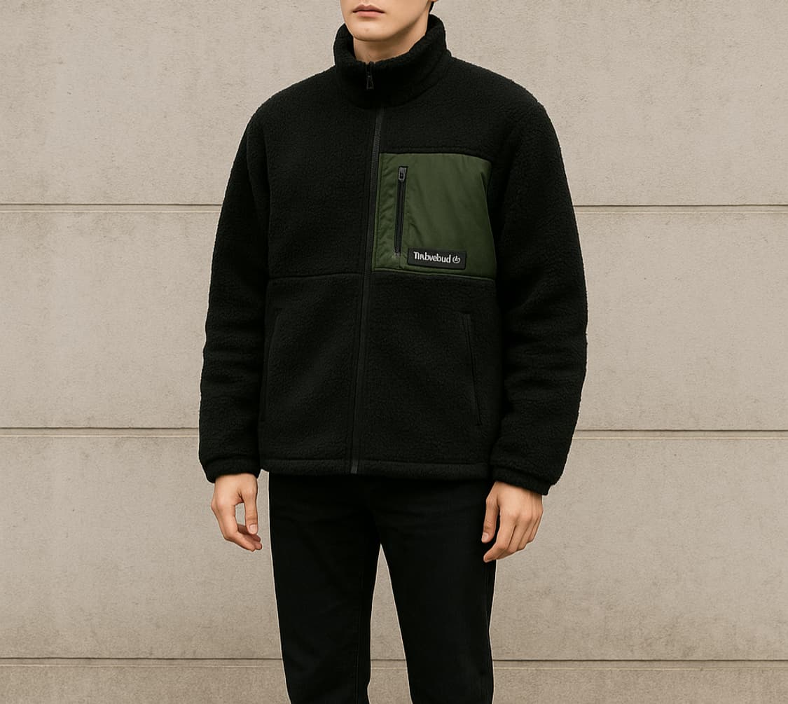 팀버랜드 블랙 카키 배색 보아 플리스 뽀글이 모크넥 집업 자켓_S 상품이미지1