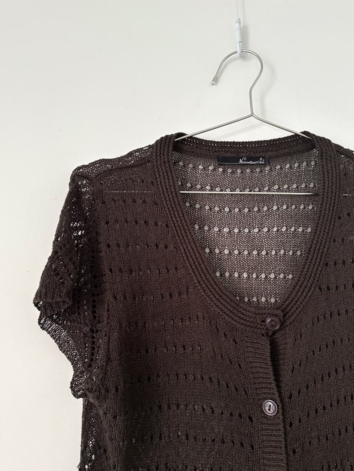 Net punching half cardigan / khaki brown 상품이미지3