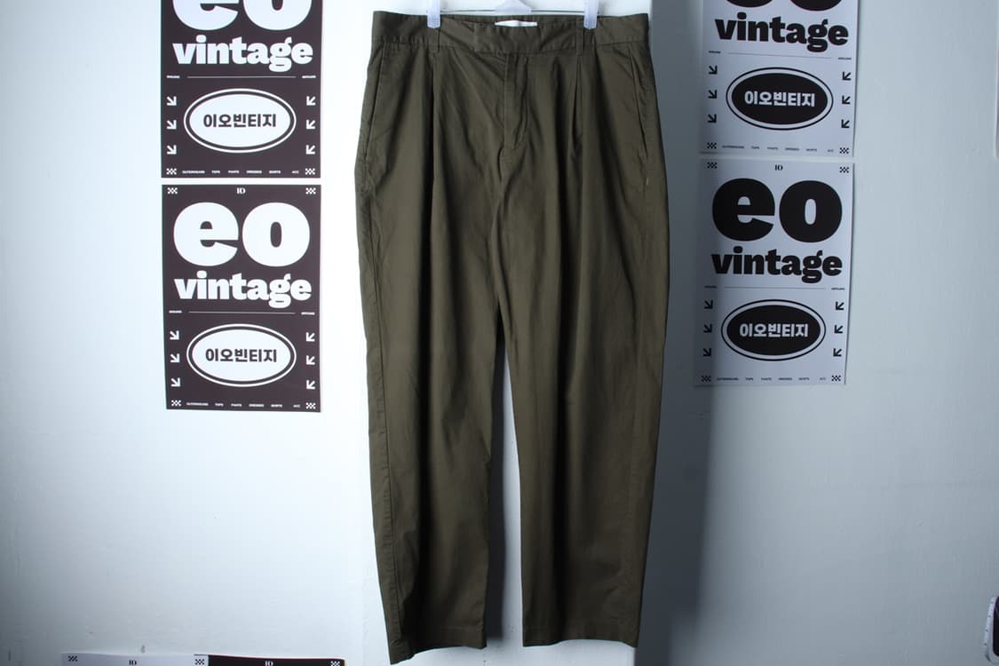 (XL-2XL) 비슬로우 면바지 팬츠 투턱 카키 아메카지-P10066 상품이미지2