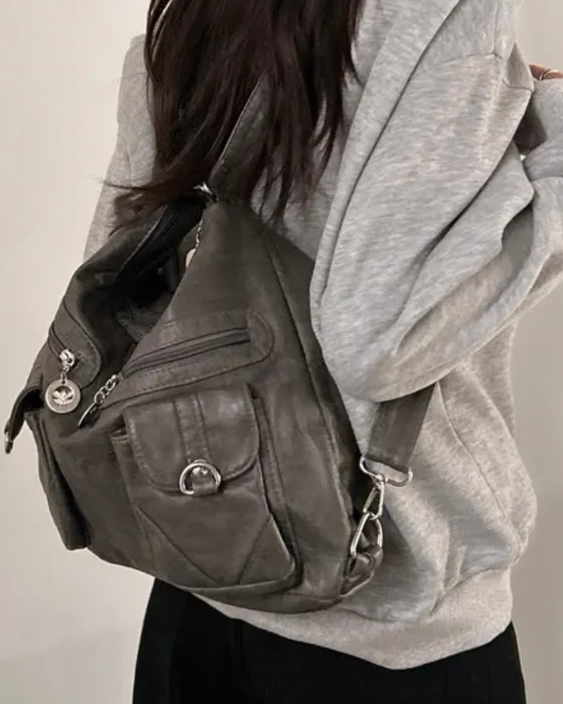 에이블리 빈티지 투포켓 숄더백 백팩 그레이 상품이미지2