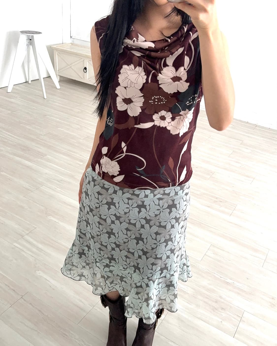 Mint Floral Sheer Midi Skirt 상품이미지7