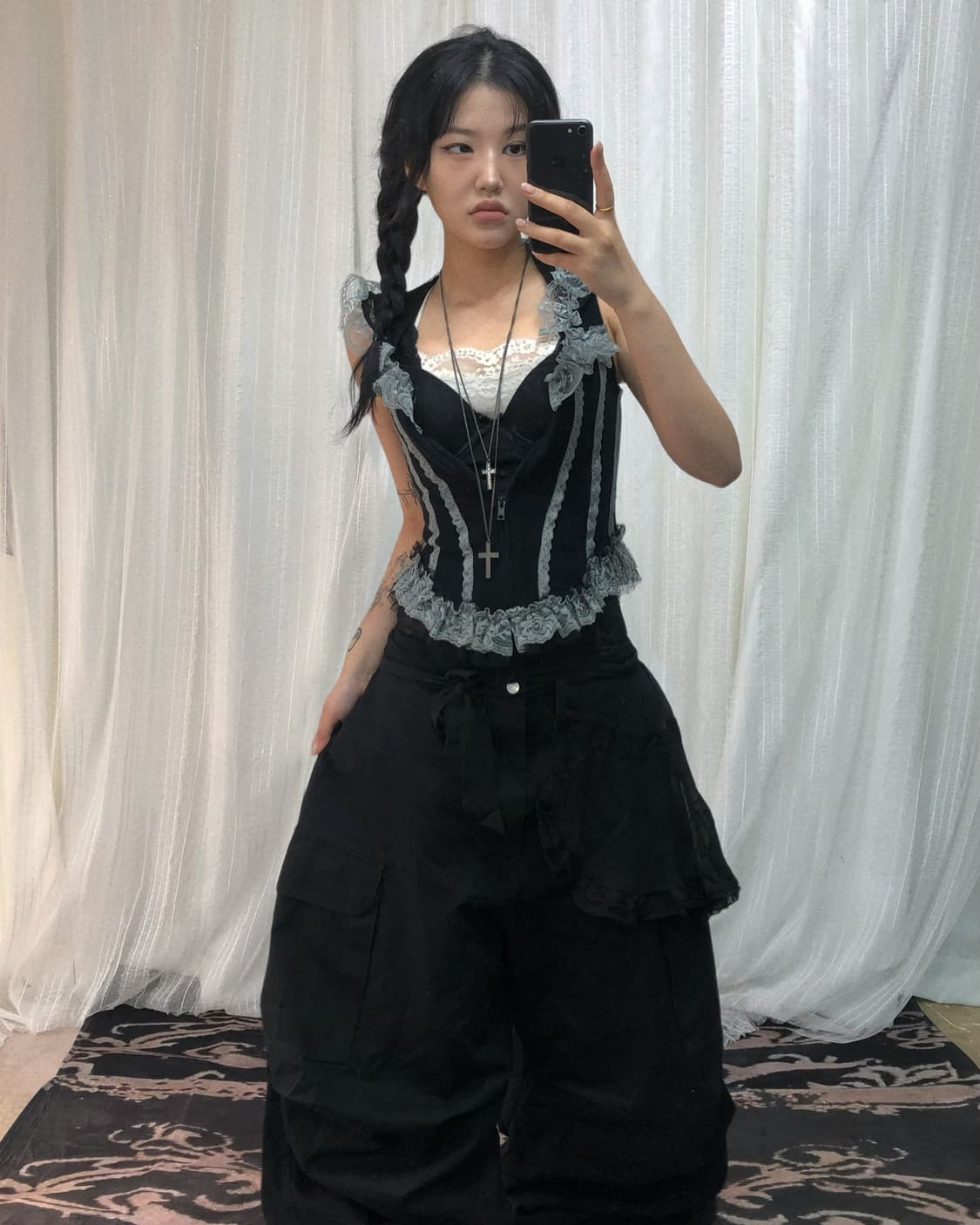 빈티지 레이스 도트 민트 블랙 세트 상품이미지4