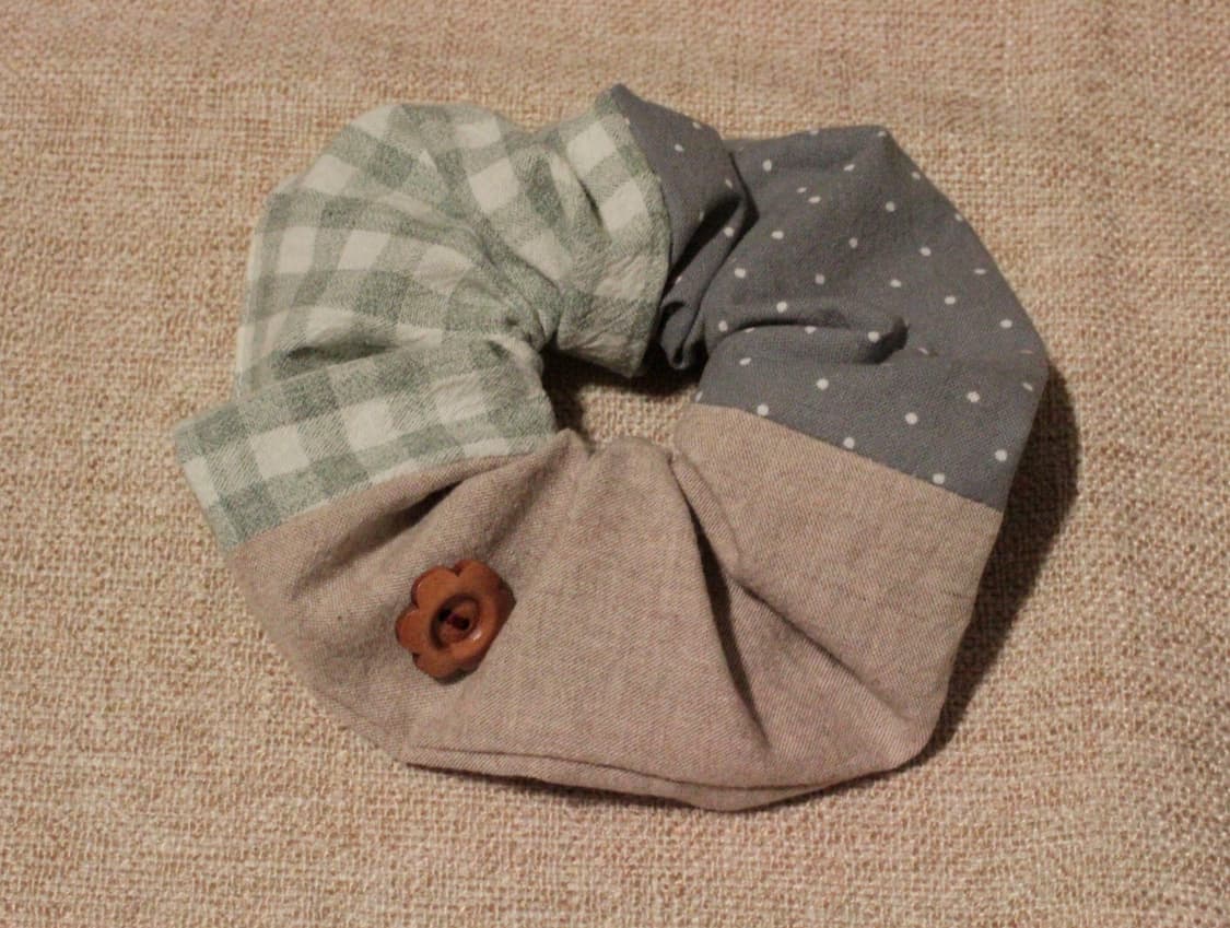 핸드메이드 패치워크 단추 스크런치 상품이미지8