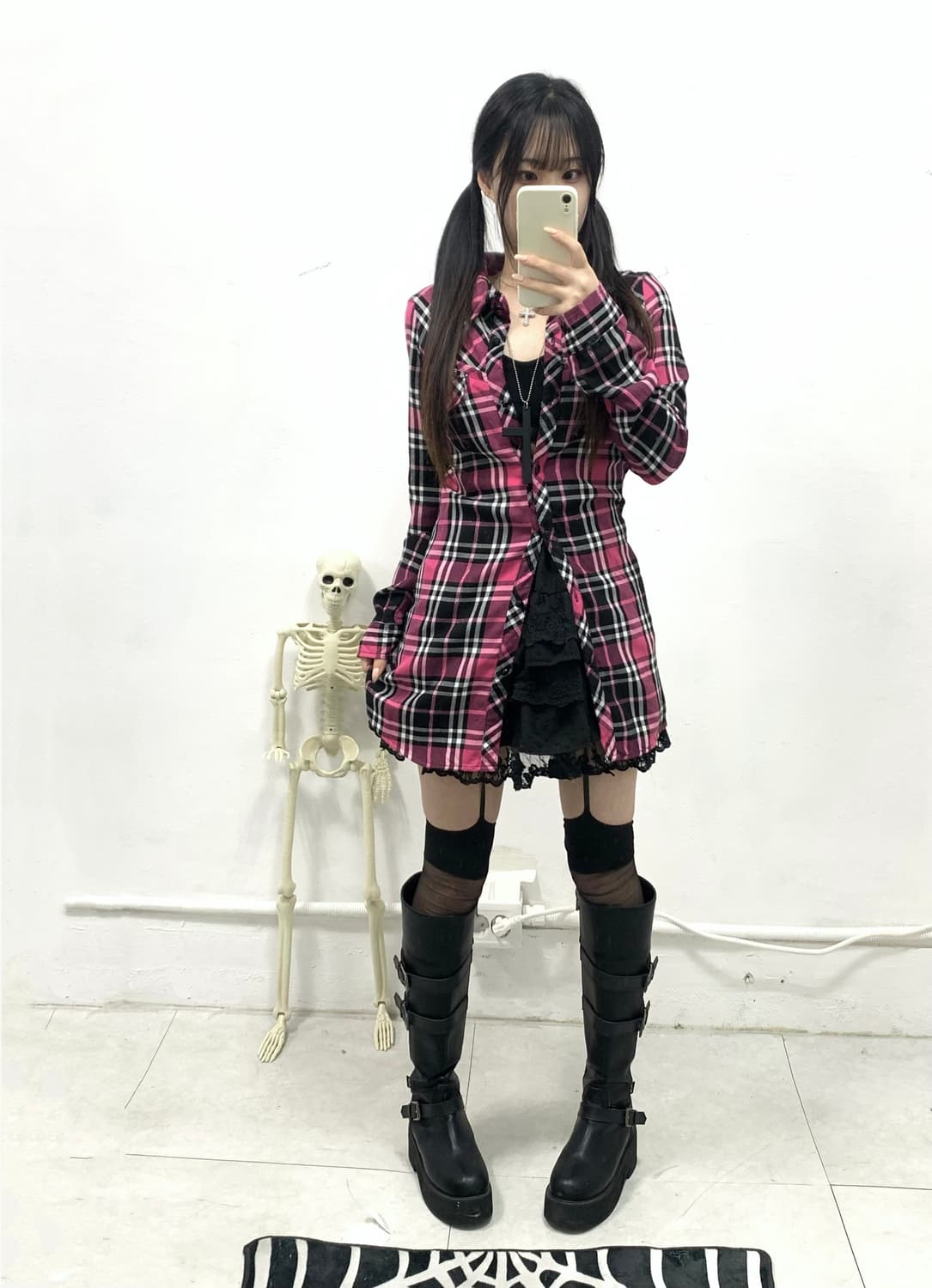 [SKINNY LIP] 스키니 립 핑크 아일렛 셔츠 원피스 상품이미지2