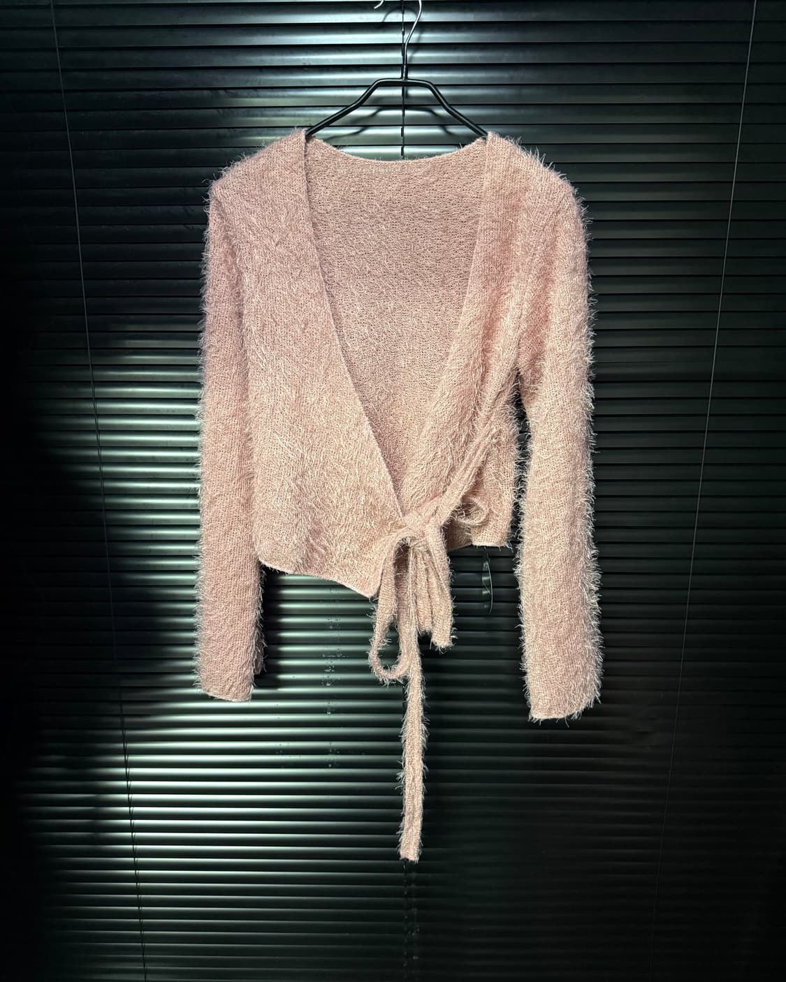 새벽 털 부클 니트 핑크 끈 랩 긴팔 니트 가디건 브이넥 갸루 로리걸 상품이미지3