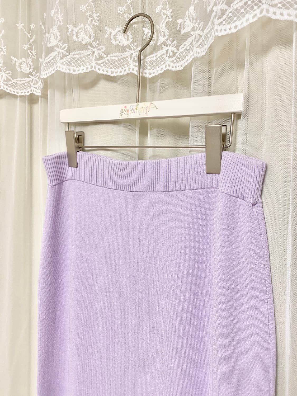 Lavender Lace Ribbon Knit Long Skirt 상품이미지5