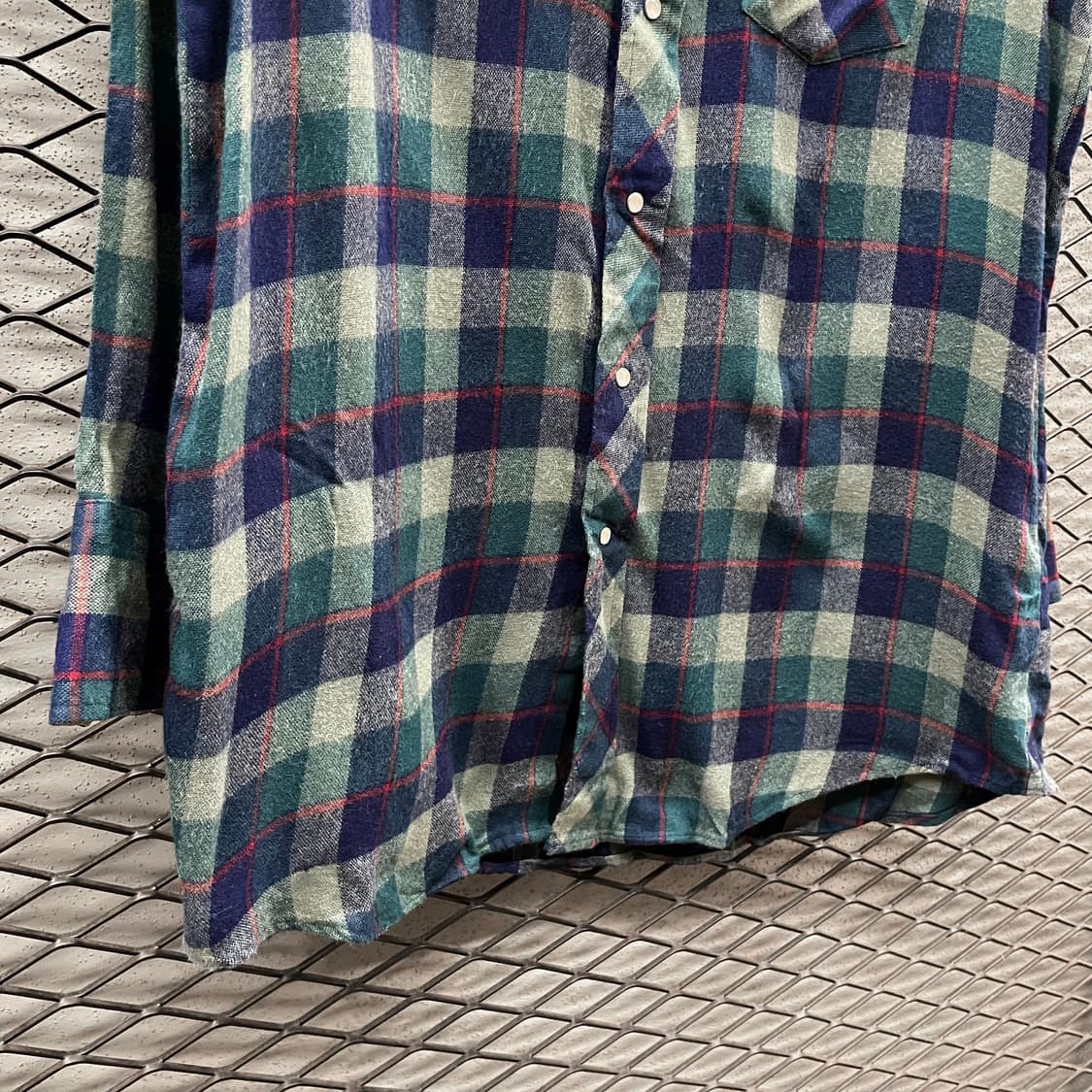 KR VINTAGE 울 체크 셔츠 웨스턴 스냅버튼 디테일 그린 상품이미지5