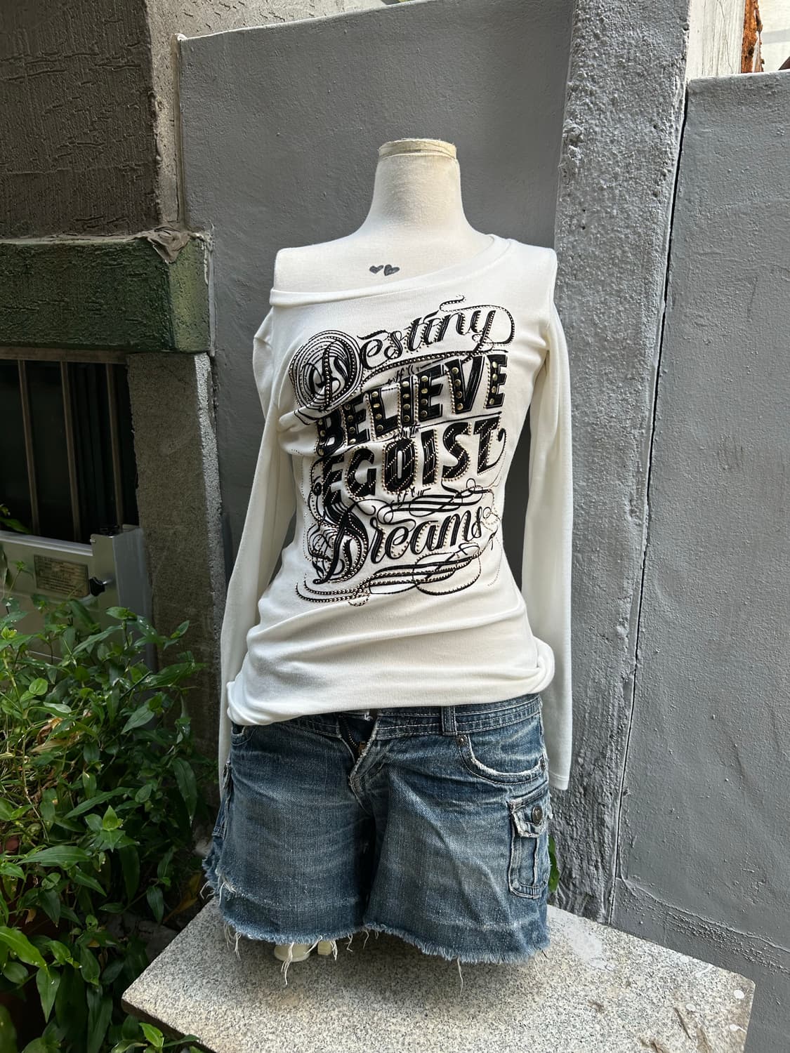 *rare* vtg 에고이스트 y2k 화이트 큐빅 롱슬리브 상품이미지1