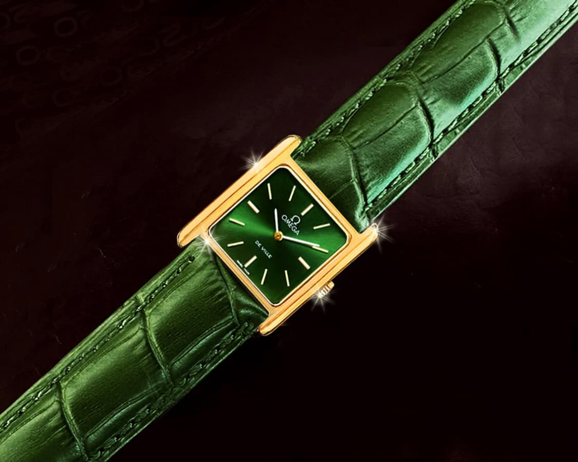 희귀 오메가 드빌 그린 선레이 18K GP 여성 가죽 수동 시계 상품이미지4