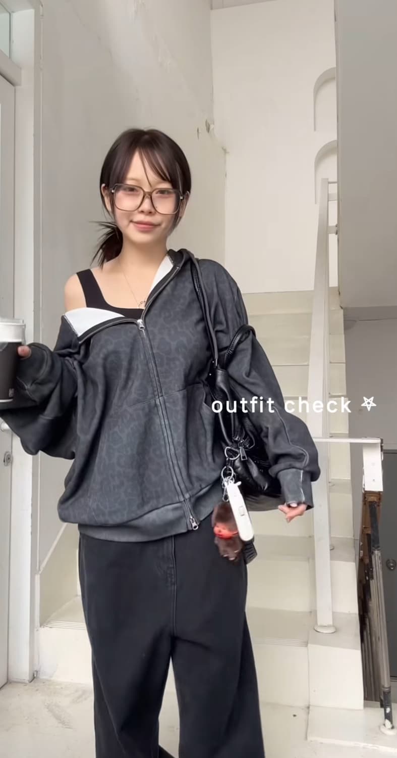 Suade 스웨이드 레오파드 후드집업 블랙 상품이미지1