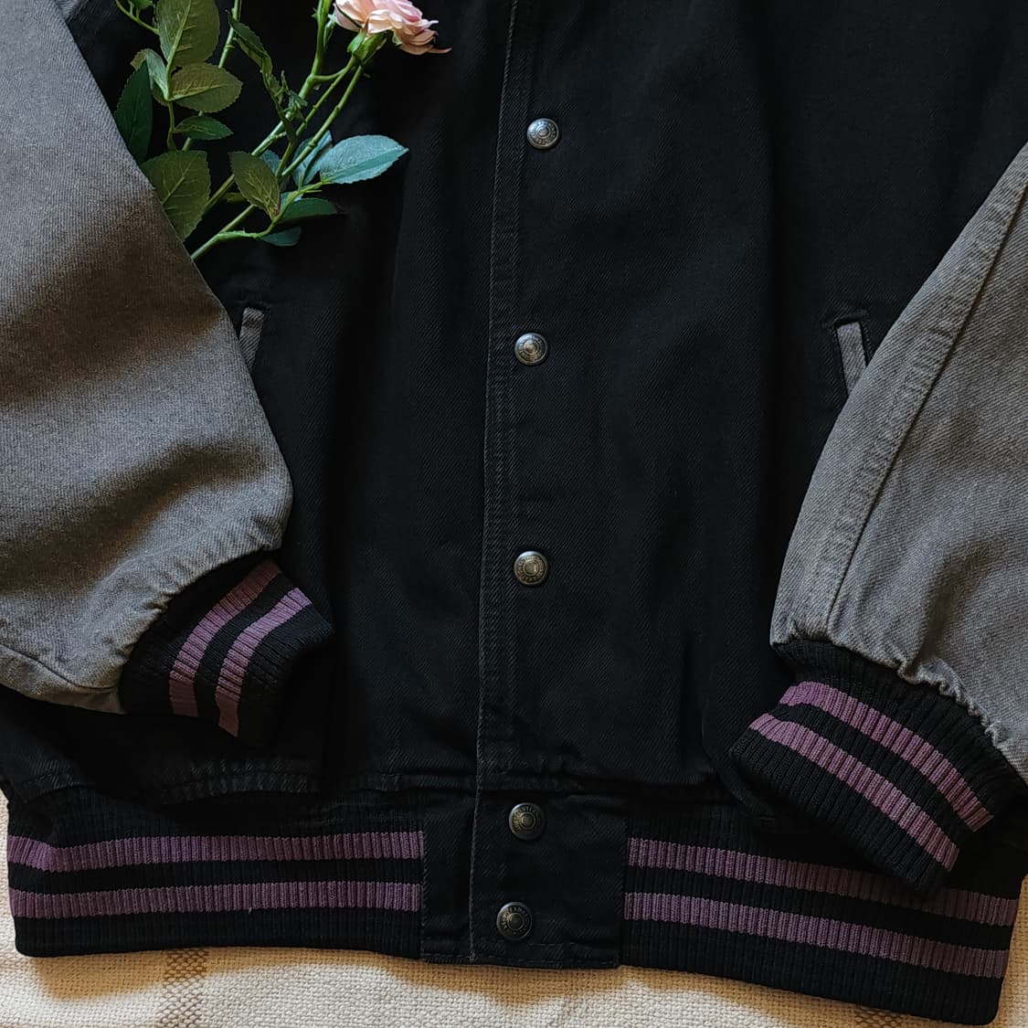 90s 빈티지 데님자켓 블랙 데님 바시티 재킷 빅사이즈 데님 XL 상품이미지8
