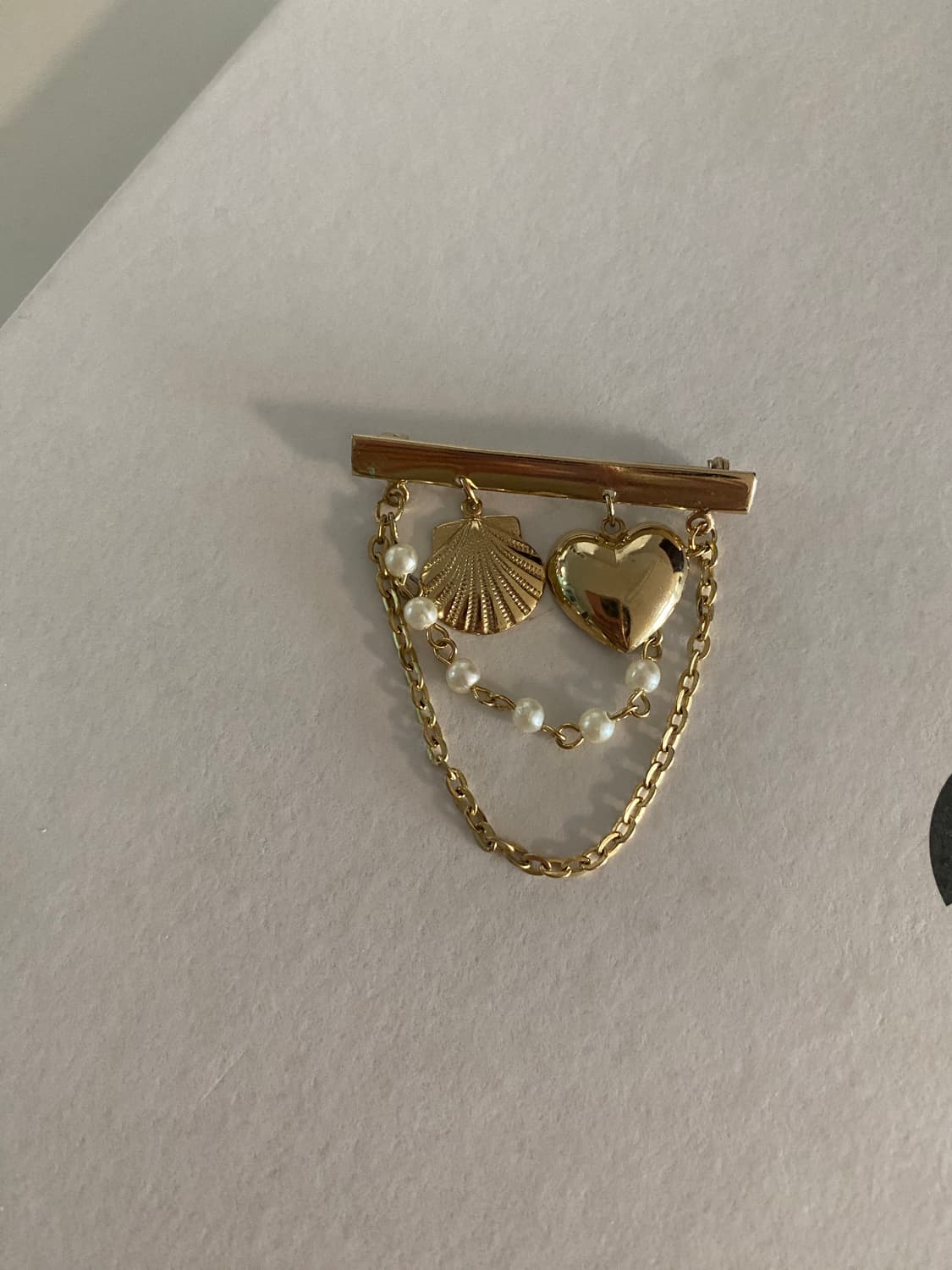 하트 쉘 체인 브로치 빈티지 상품이미지2