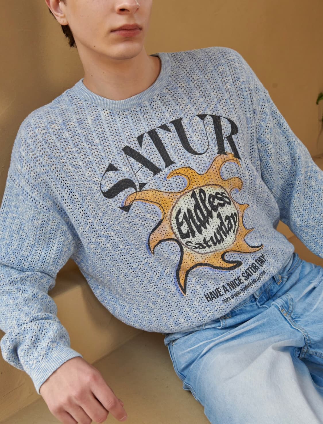 SATUR 세터 이비자 썬 레트로 그래픽 메시드 니트 블루 M 상품이미지2