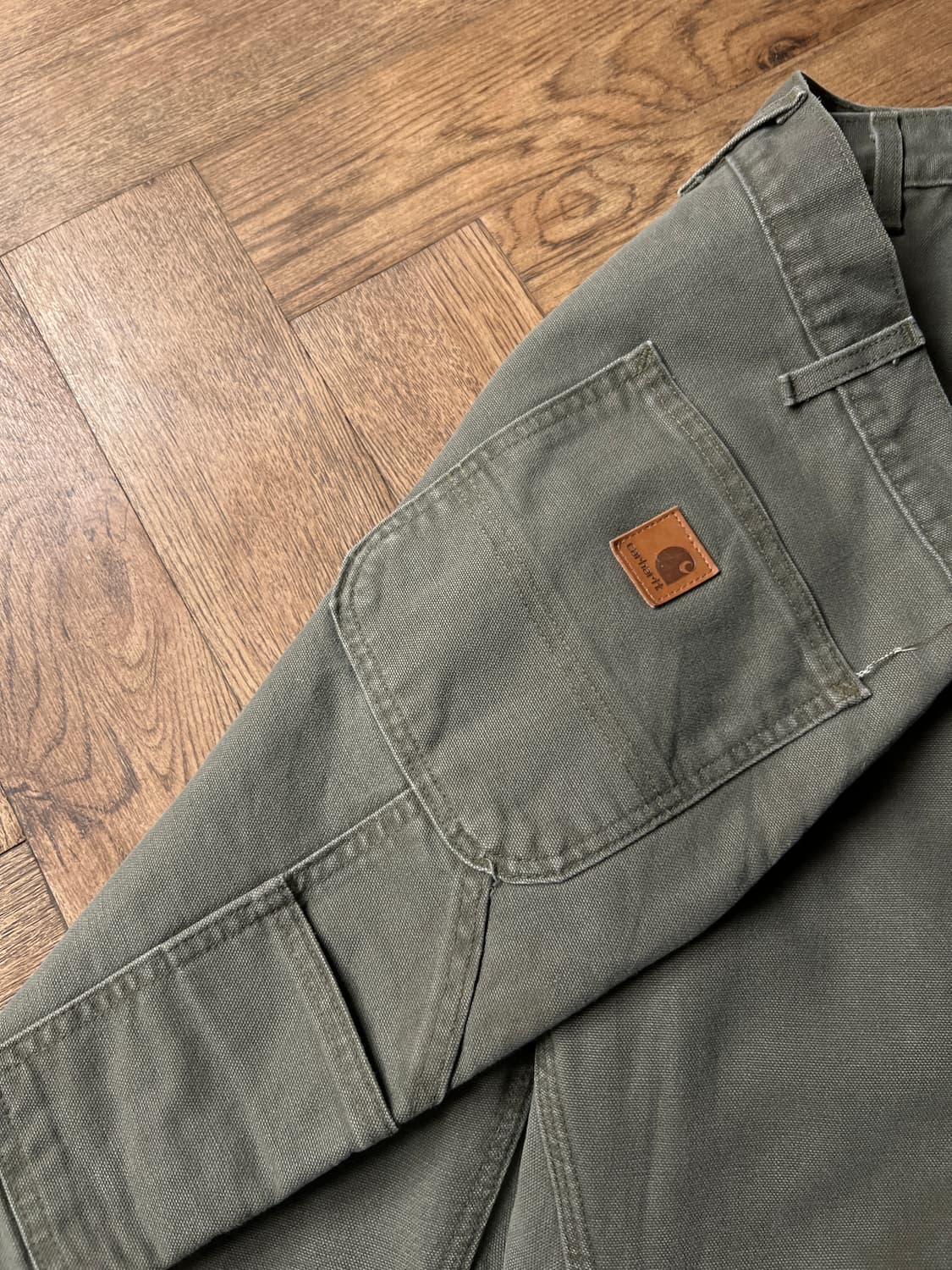 [38]칼하트 USA 체크 라이닝 모스그린 싱글니 카펜터 워크 팬츠 상품이미지5