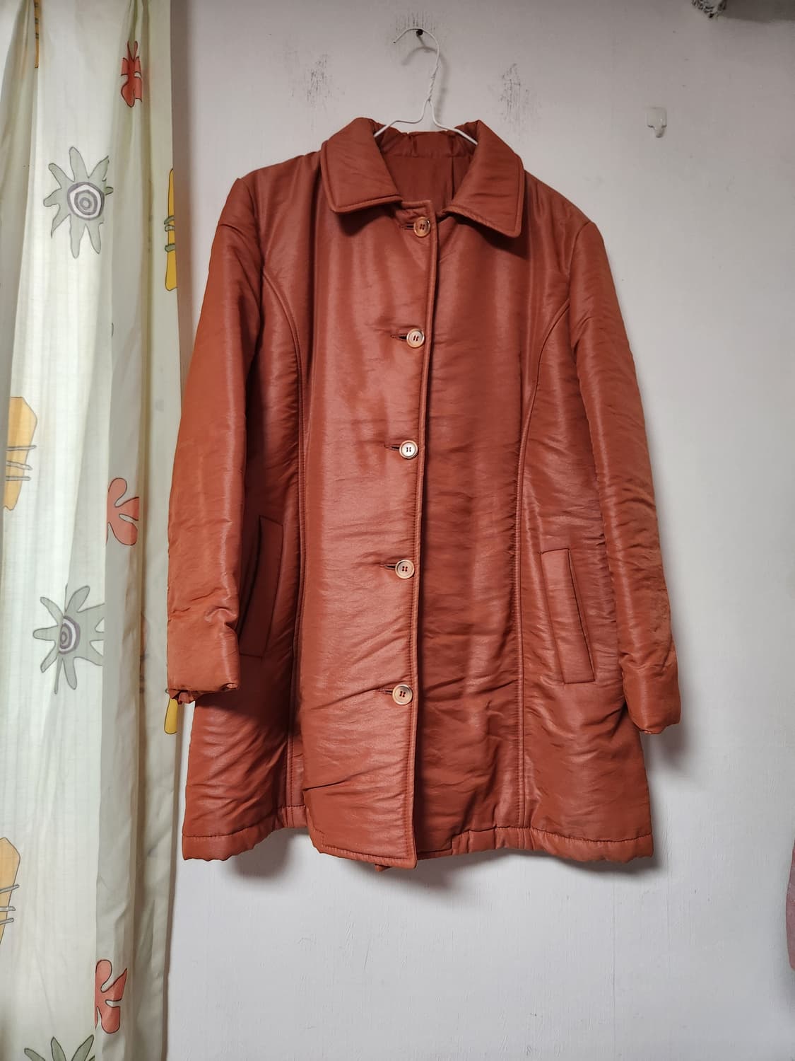 핑크브라운 얇은 솜패딩 안감 롱 코트 F(77~88) 상품이미지1