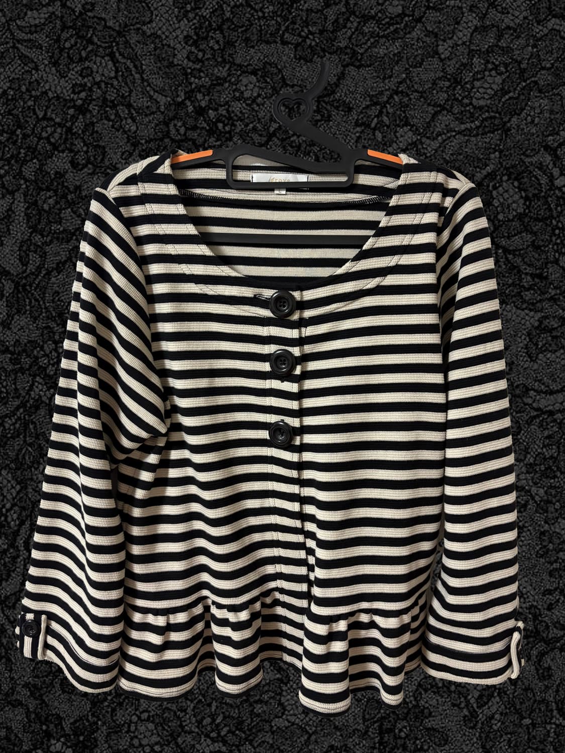 빈티지 스트라이프 논카라 프릴 자켓 숏 코트  상품이미지1