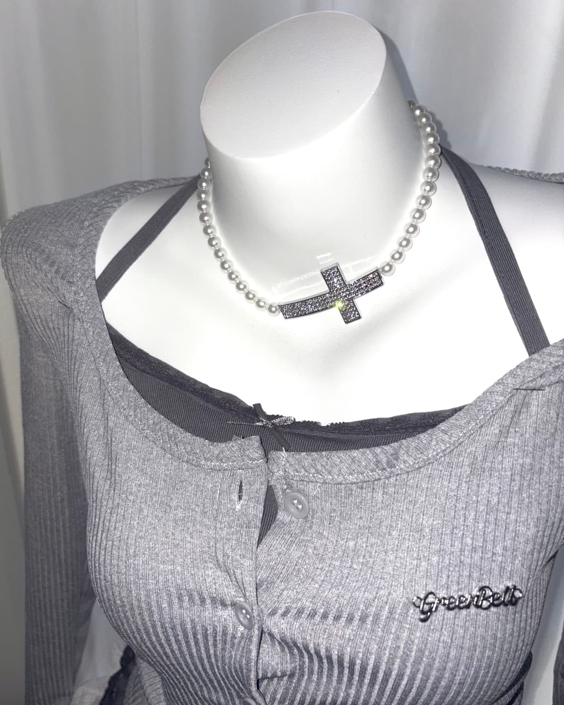 [hina lace T] 레이스 레이어드 홀터넥 긴팔 티셔츠 블라우스 상품이미지4