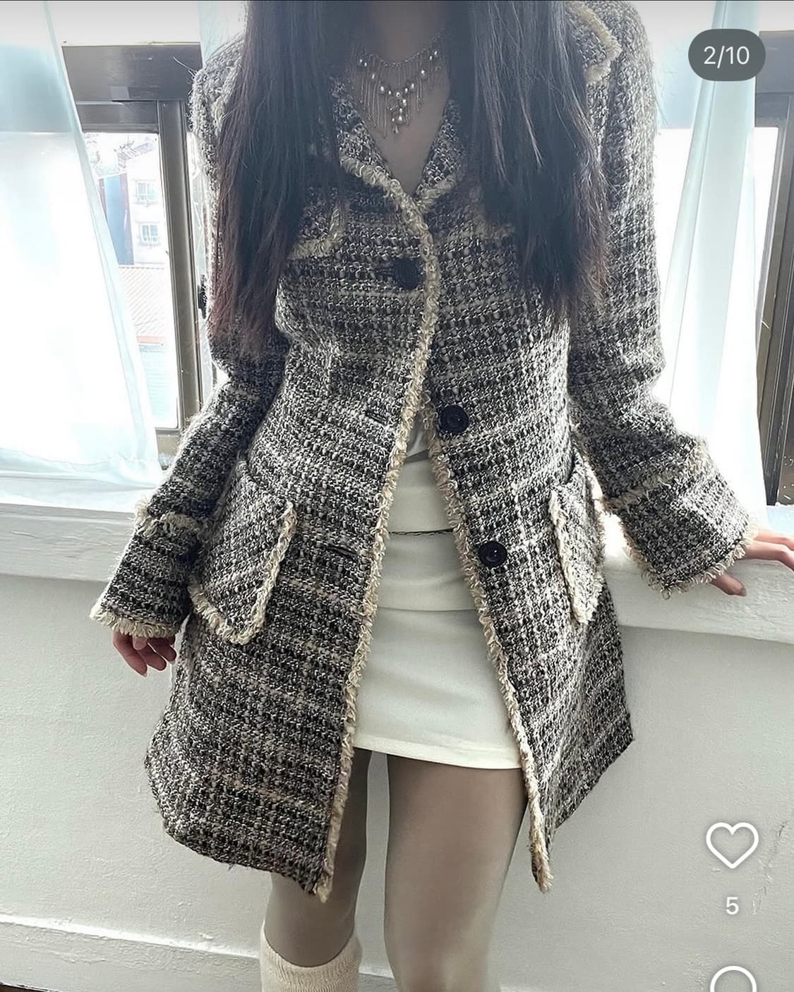 riipi빈티지 트위드 오네갸루 코트 자켓 파우닝133 큐빈 크루빈티지 상품이미지1