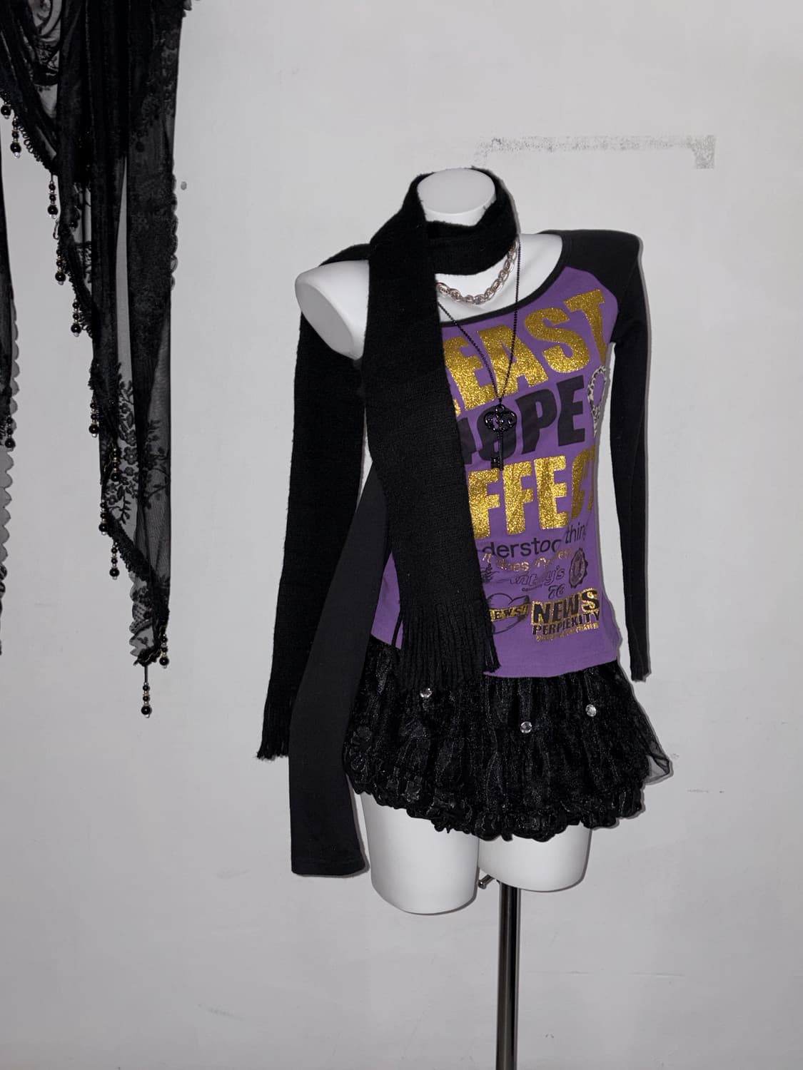 00s 퍼플 갸루 오네갸루 헤이세이 골드 호피 레오파드 롱슬리브 상품이미지1