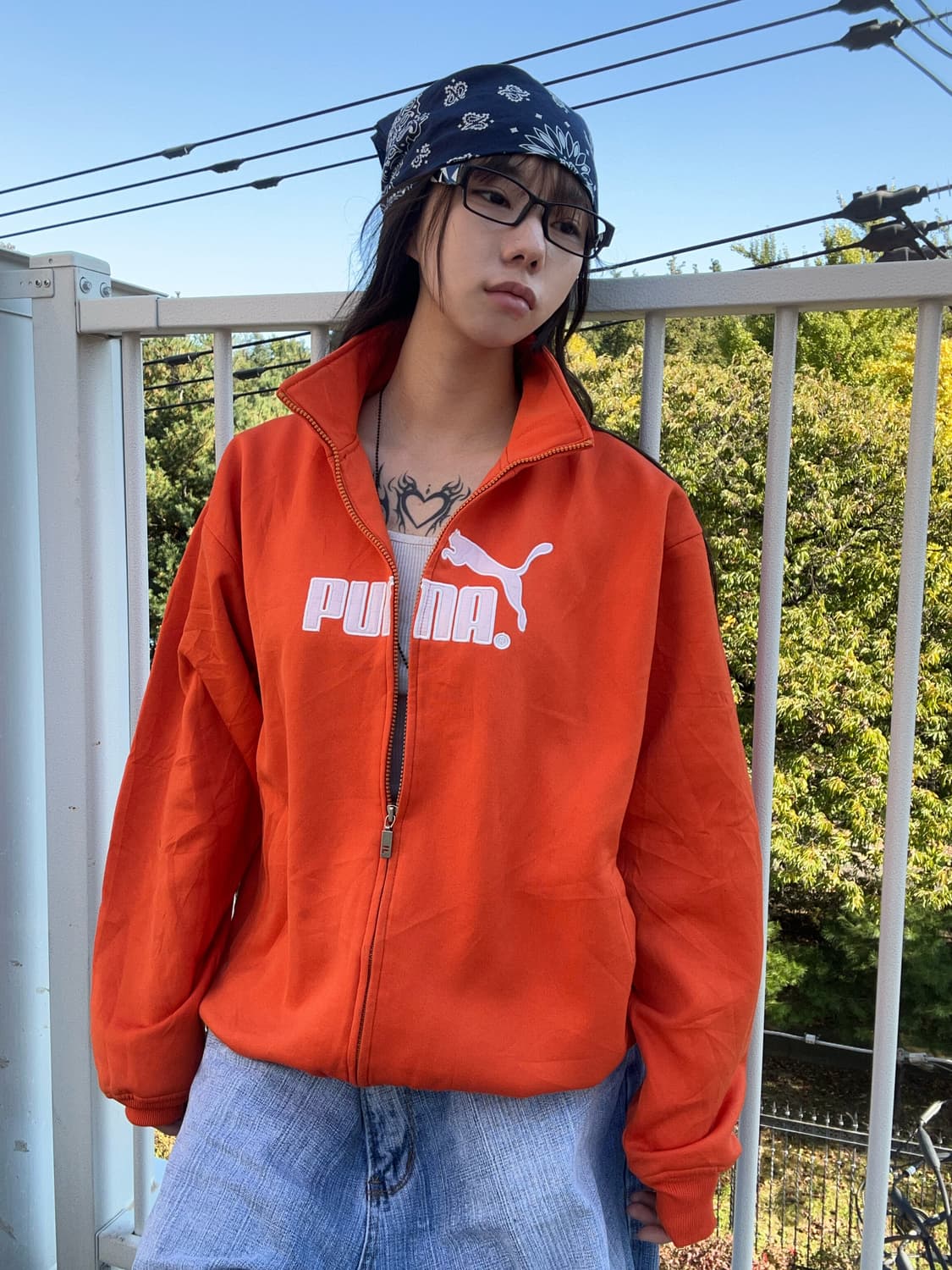 90s PUMA 올드스쿨 빅로고 오렌지 져지 트랙탑 상품이미지1