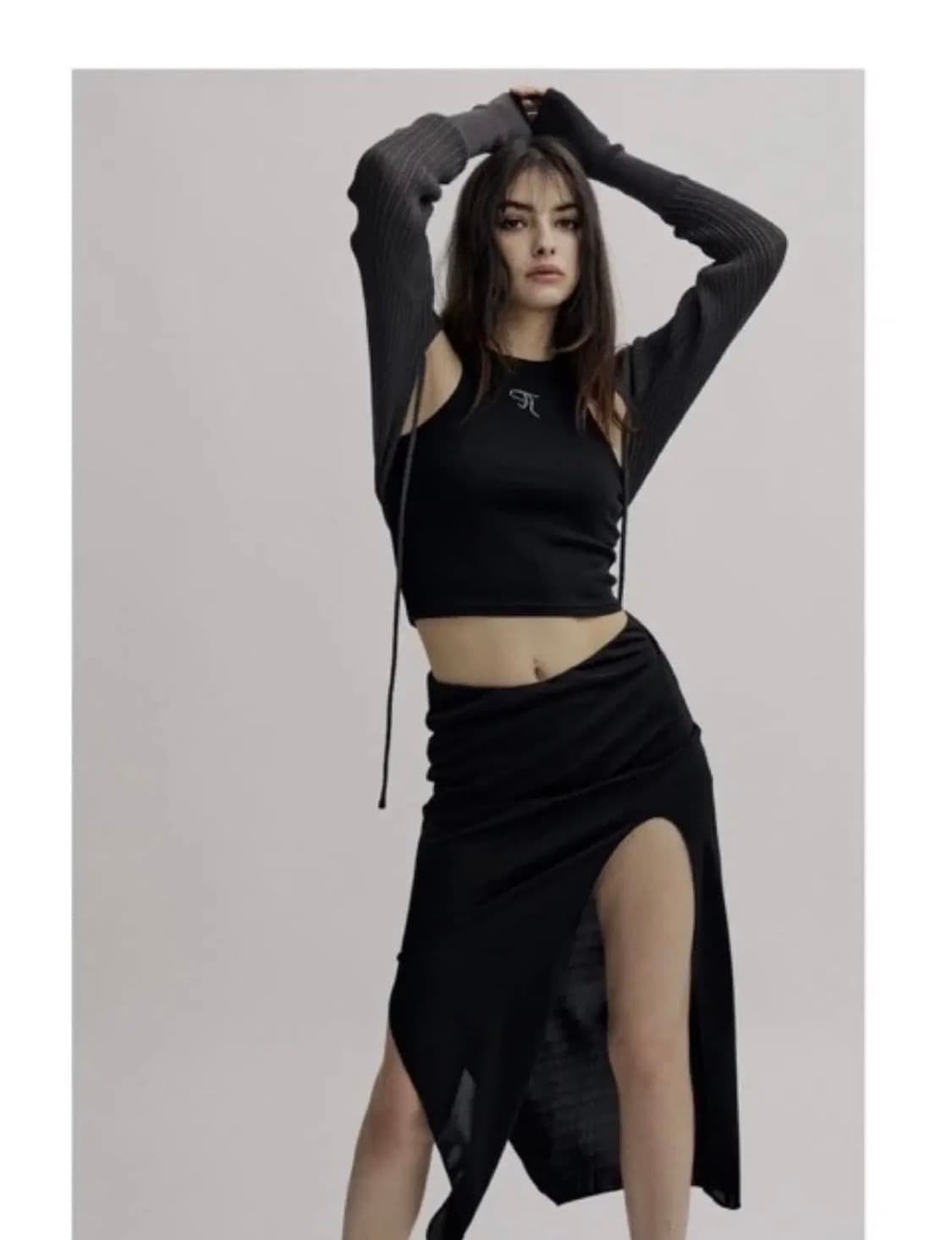 쓰리타임즈 크리미 롱 스커트 / 블랙 상품이미지2