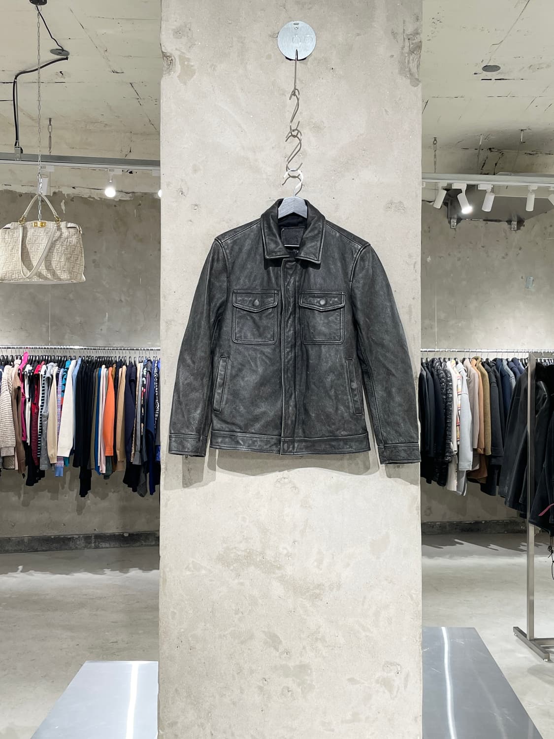 빈티지 블랙 워시드 카우 레더 자켓 상품이미지1