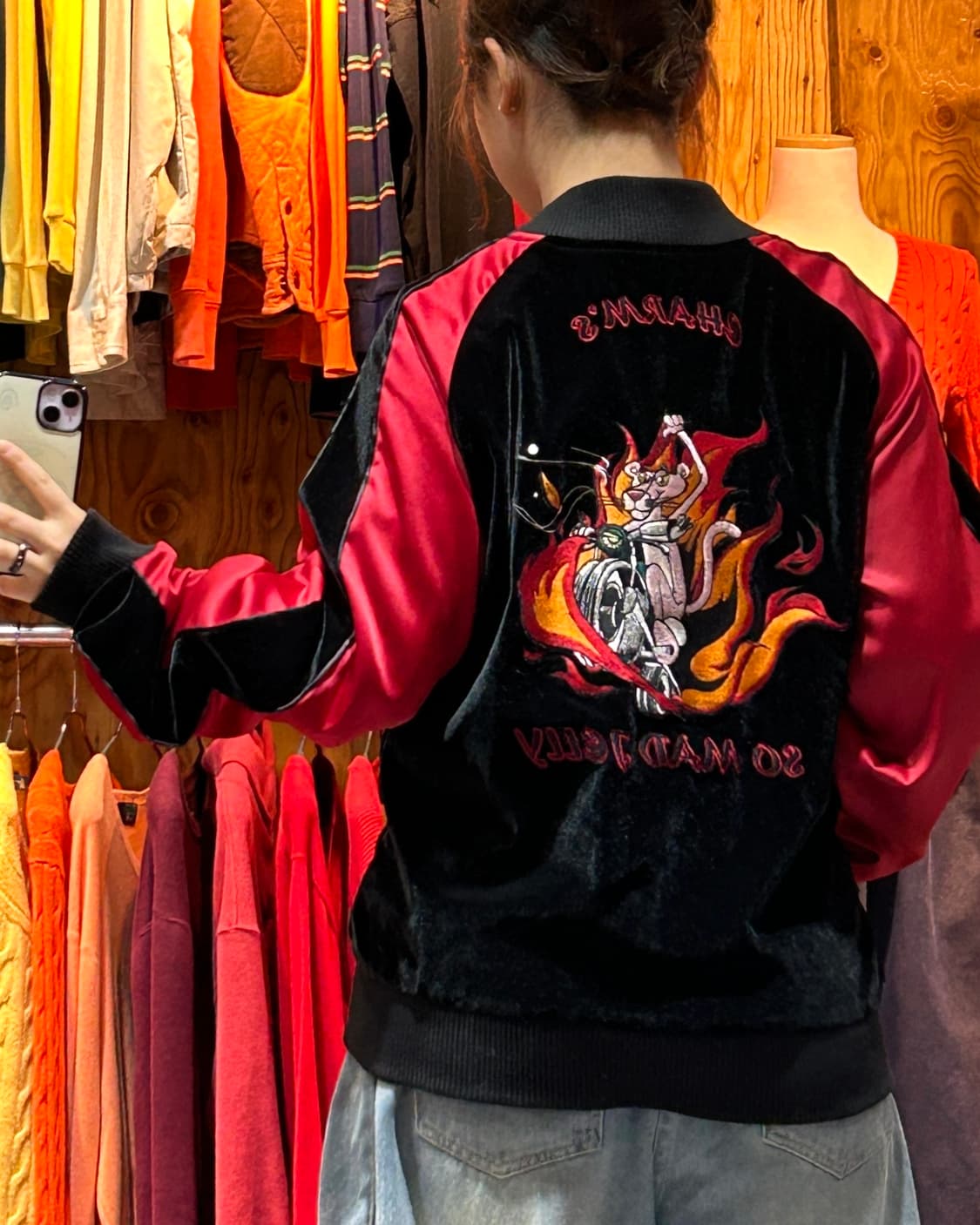 M Charm's 핑크팬더 파이어 자수 벨벳 스카잔 상품이미지2