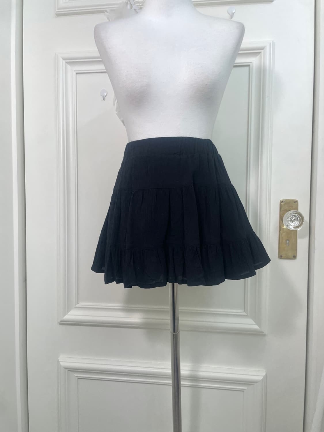 black cotton tiered mini banding skirt 상품이미지5