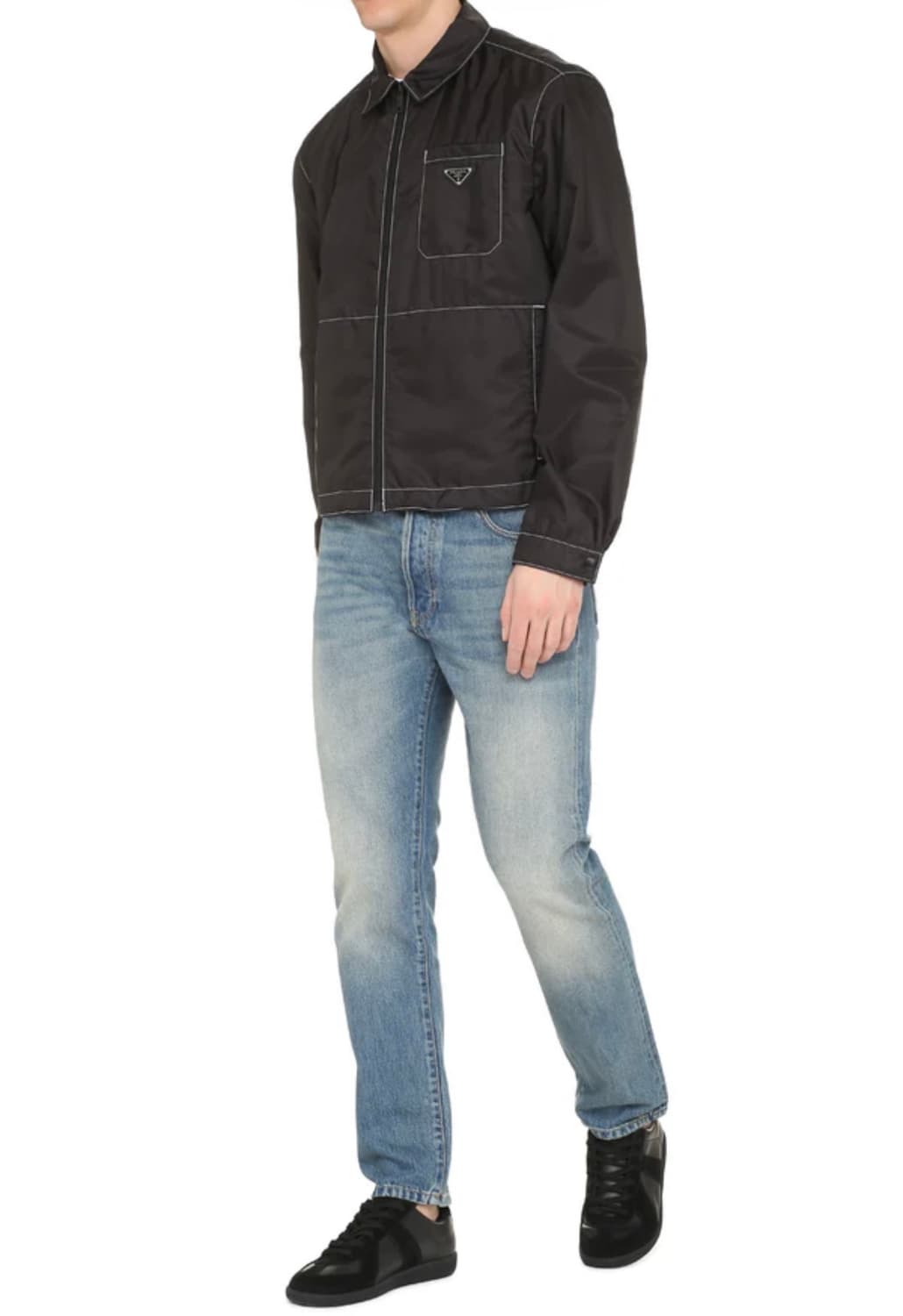 (S+/46) / 프라다 리나일론 삼각로고 스티치 집업 셔츠 자켓 블랙 상품이미지8