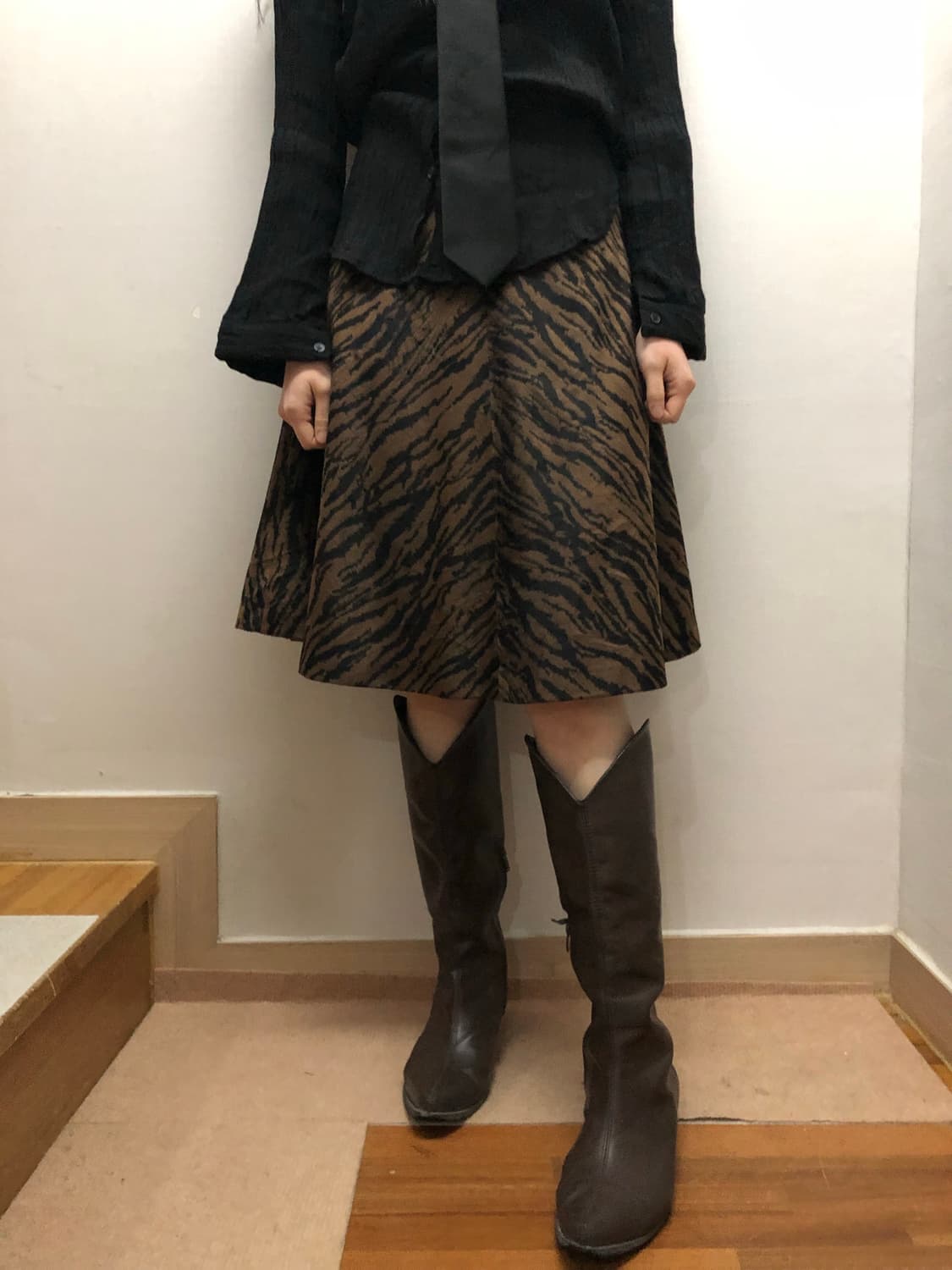 빈티지 브라운 지브라 미디 스커트 상품이미지2