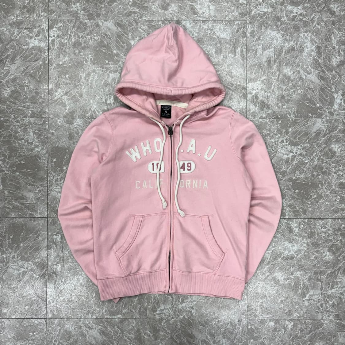 후아유 y2k 베이비핑크 러블리힙 걸즈 스웻 후드집업 희귀져지(M) 상품이미지3