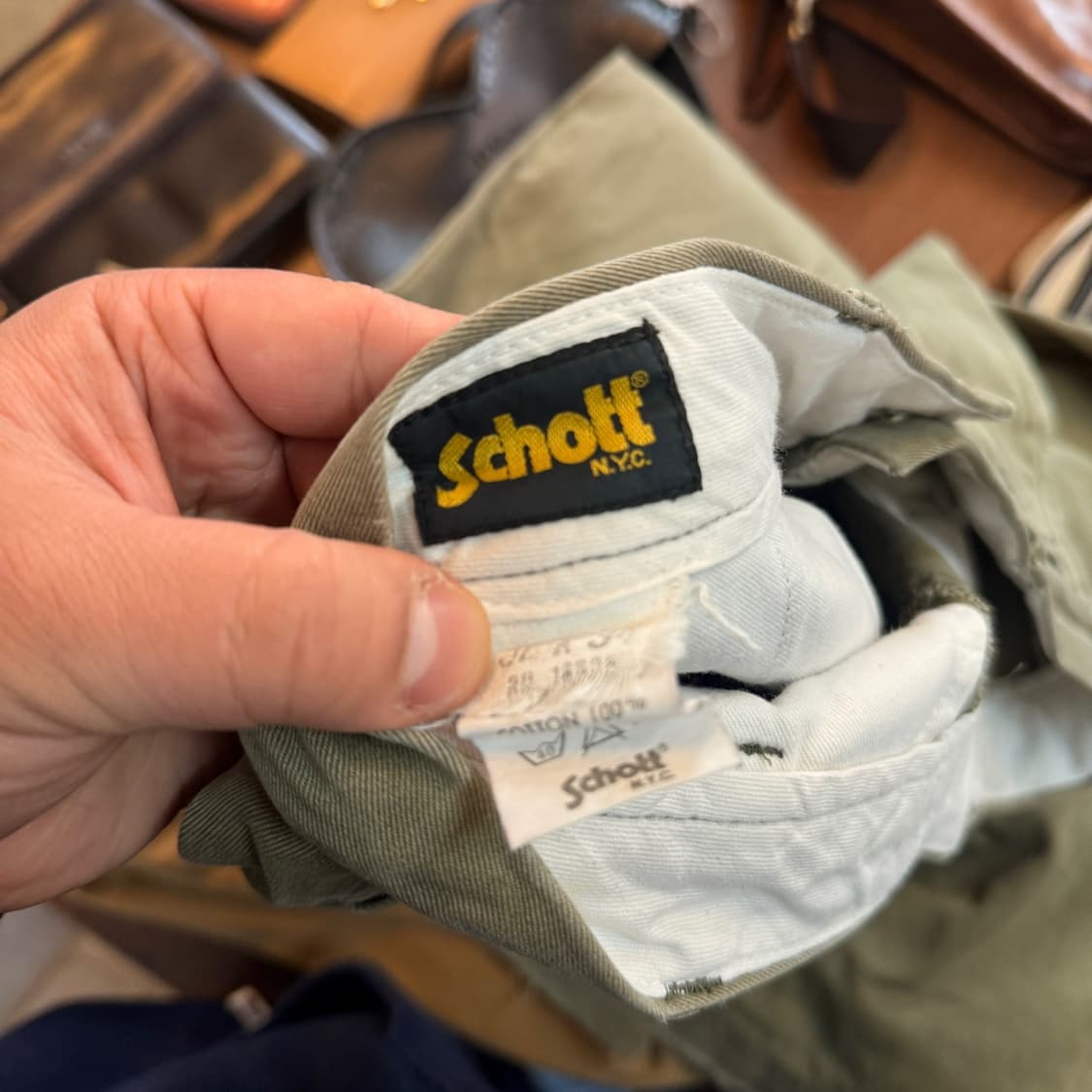 쇼트 NYC 일본생산 올리브 치노 팬츠 데미지 힐바이트 30 31 상품이미지7