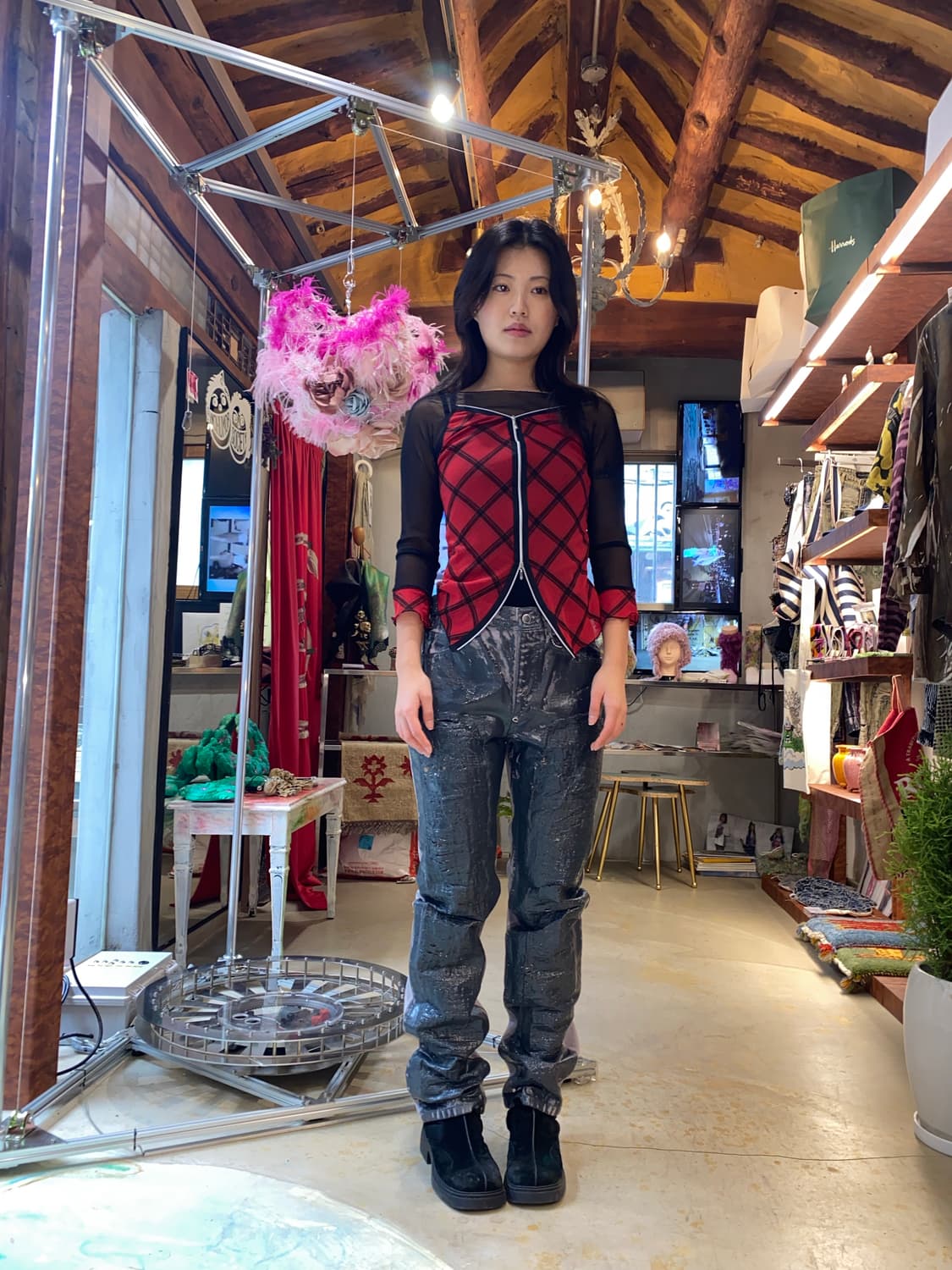 Vintage 체크 레이어드 지퍼 탑 상품이미지5